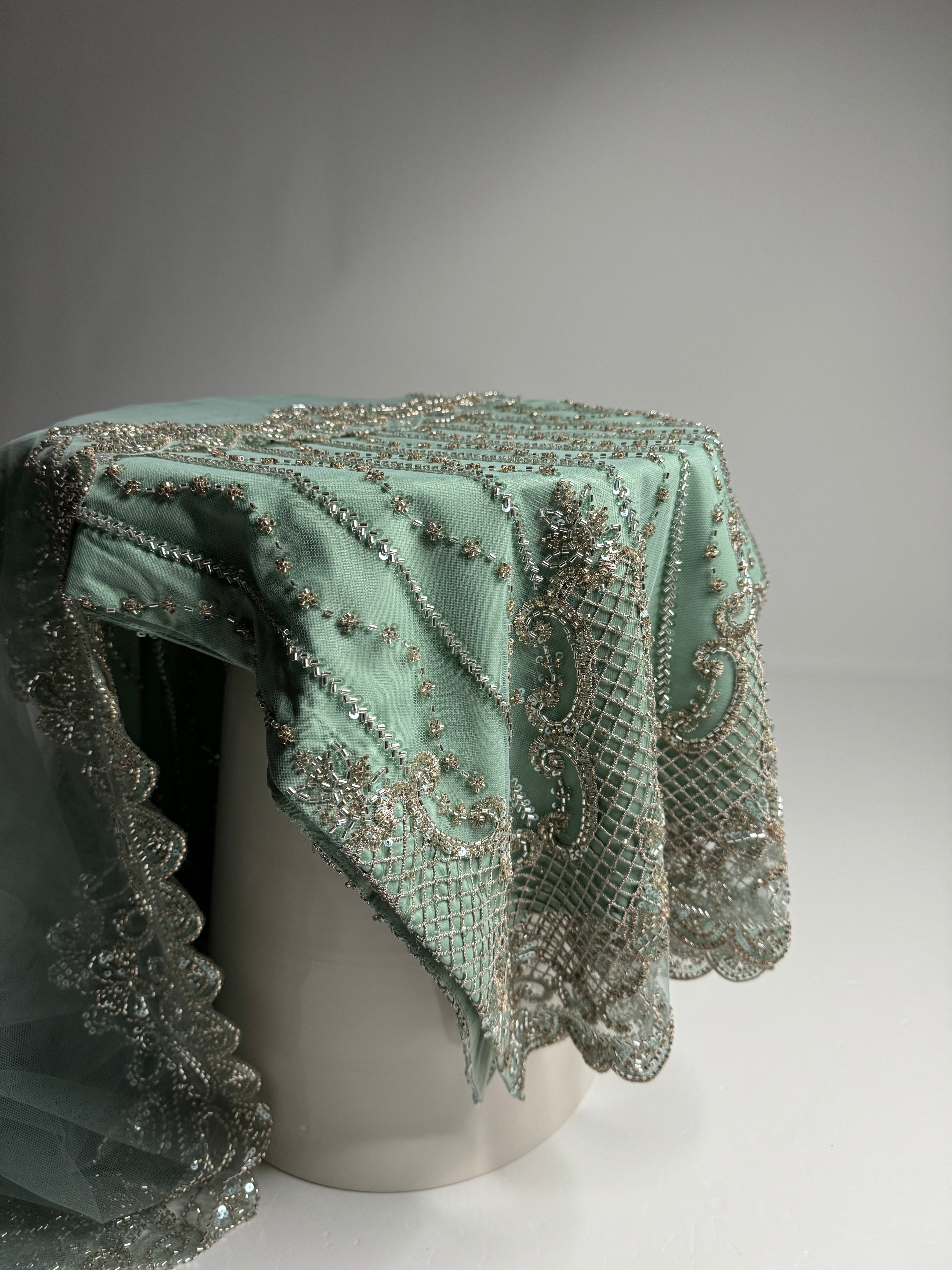 Layla – Sea Green Embroidered Net Three Piece Suit