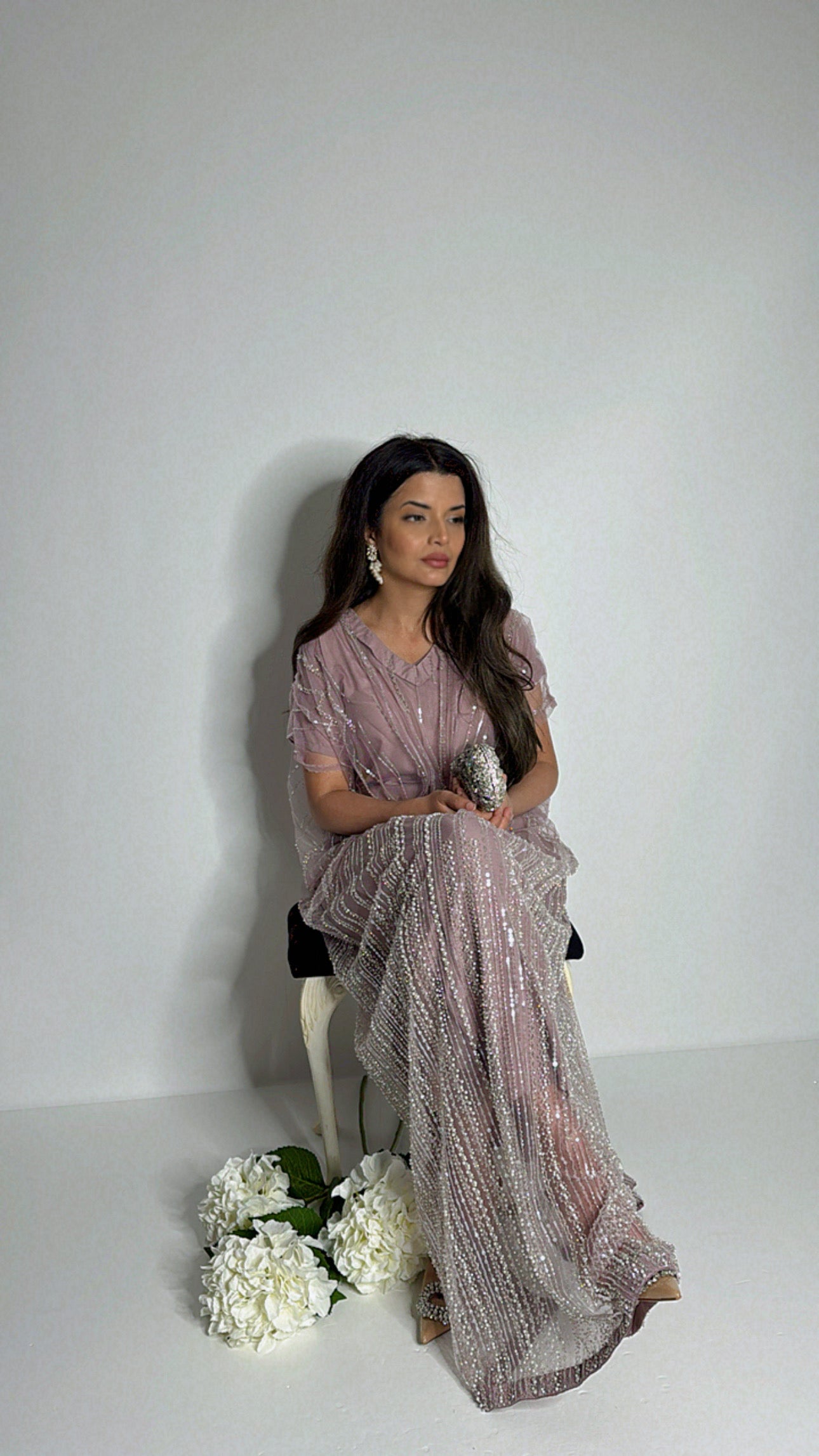 Luna Lilac Pearl Embroidered Three Piece Kaftan Set