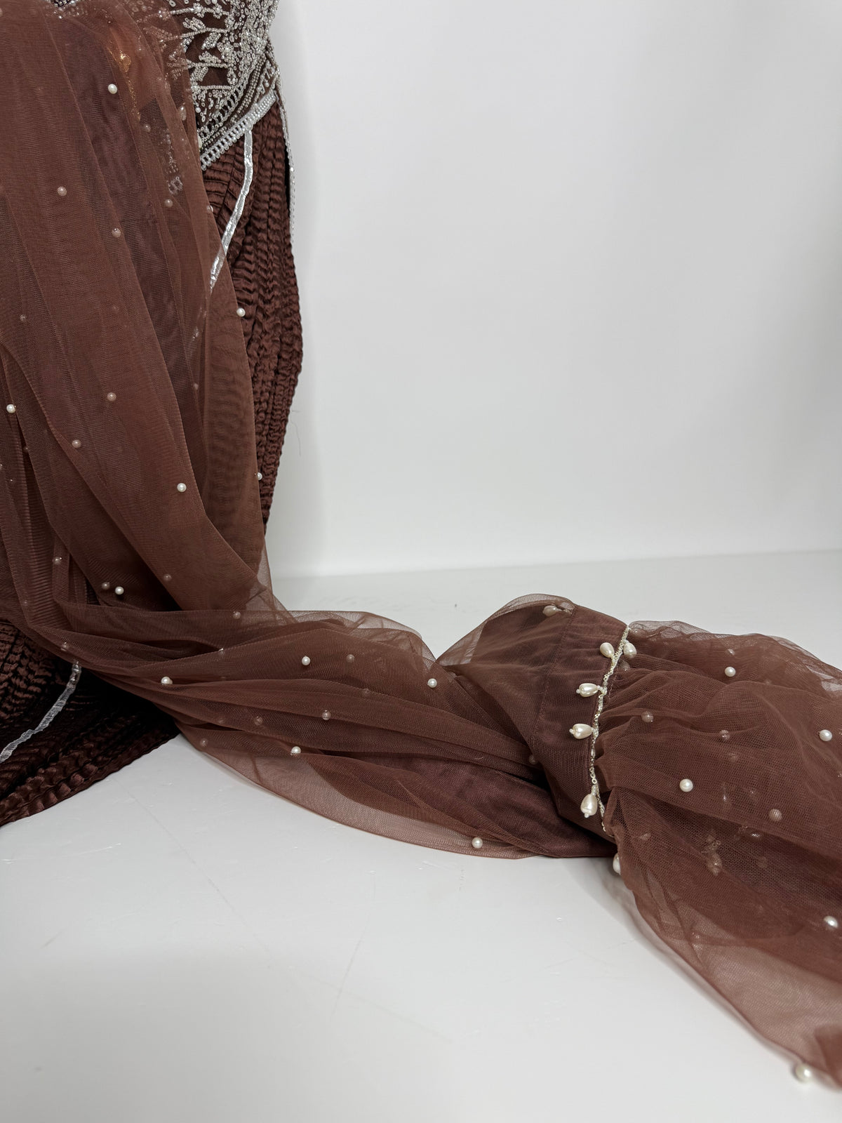 Arabella Mocha | Luxury Cutdana Embroidered Pakistani Suit with Sharara – 3 Piece