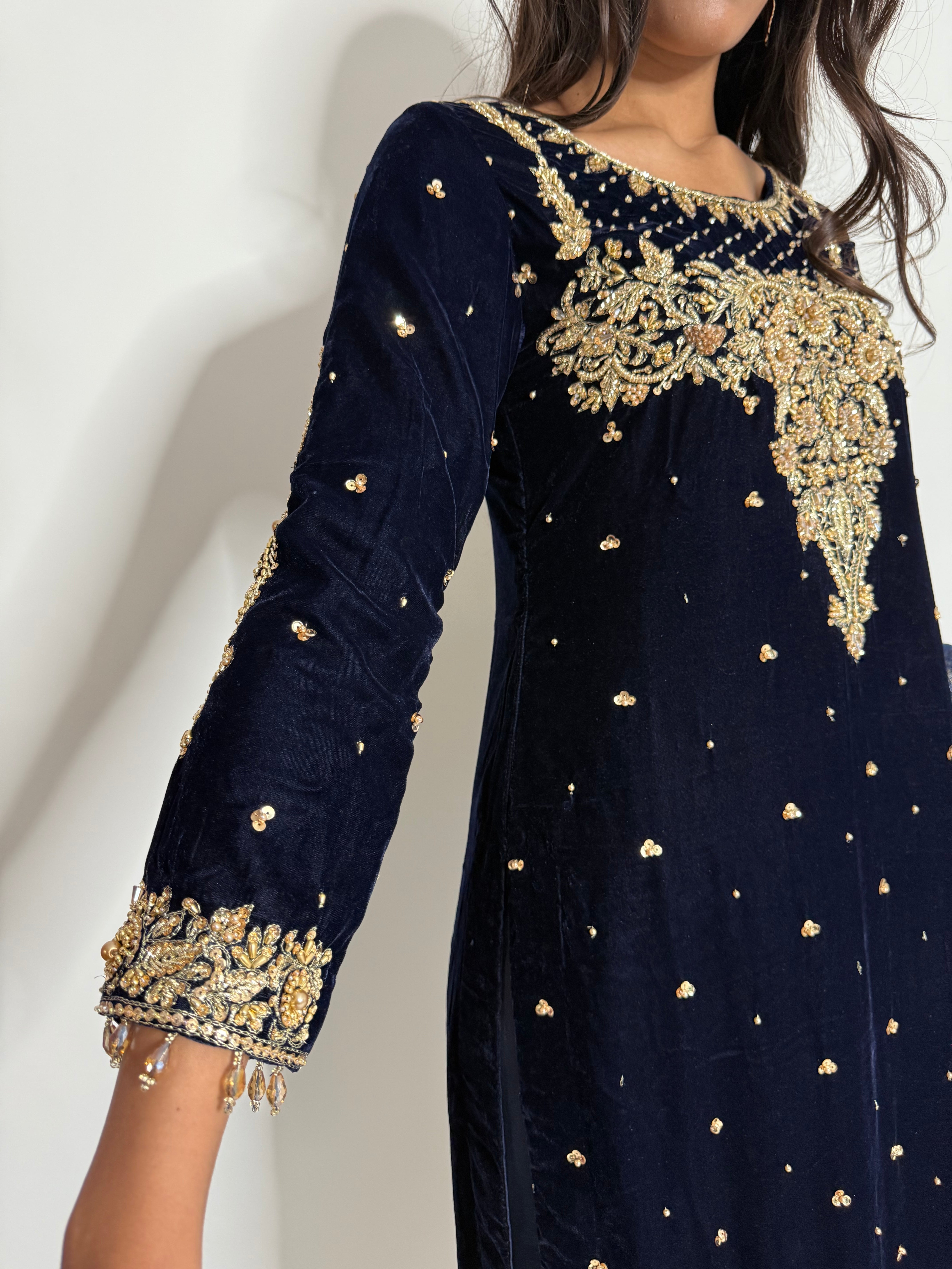 Nerina Navy Velvet Three-Piece Pakistani Wedding Suit