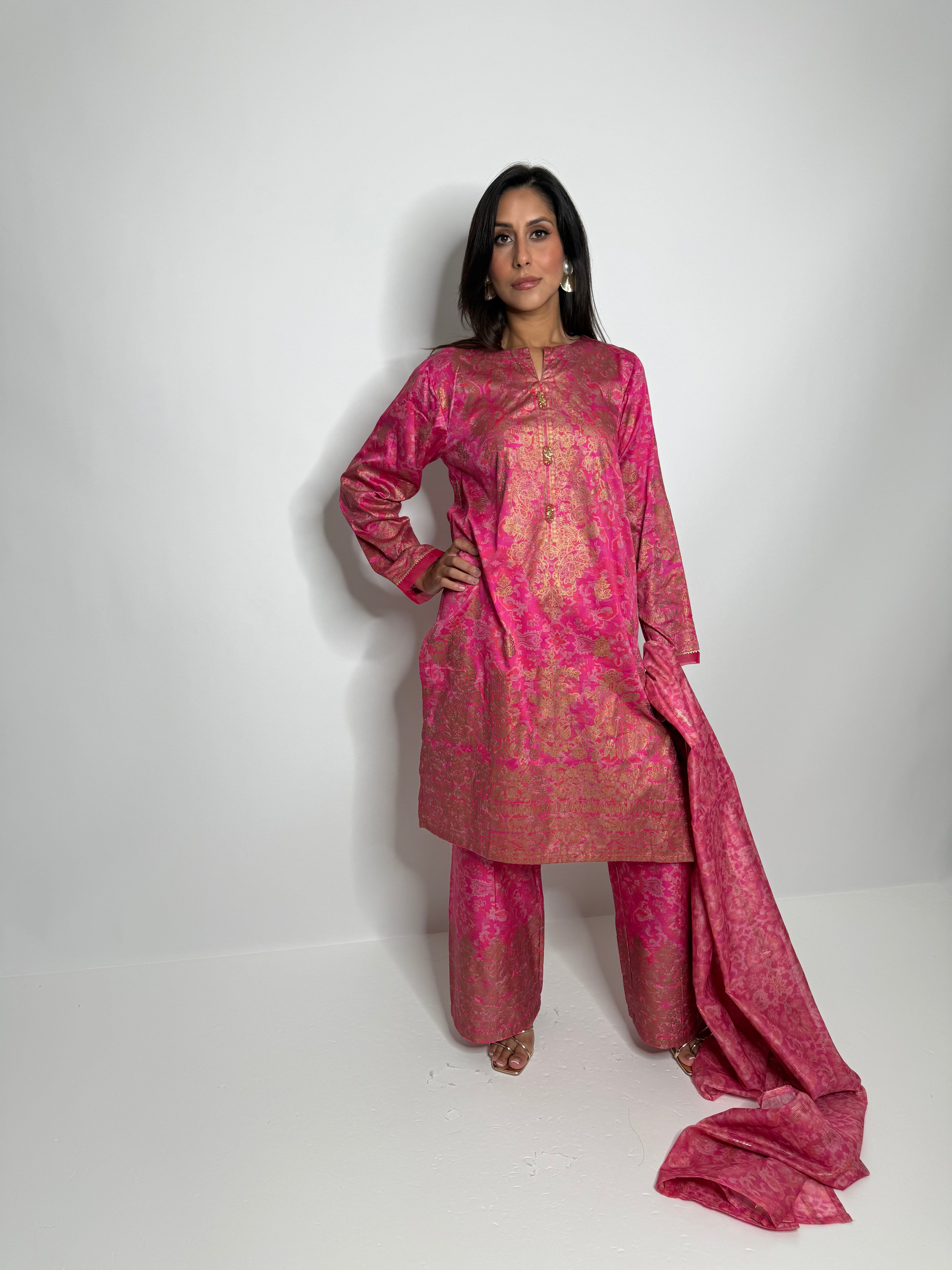 Fuchsia Silk Designer Three-Piece by Limelight