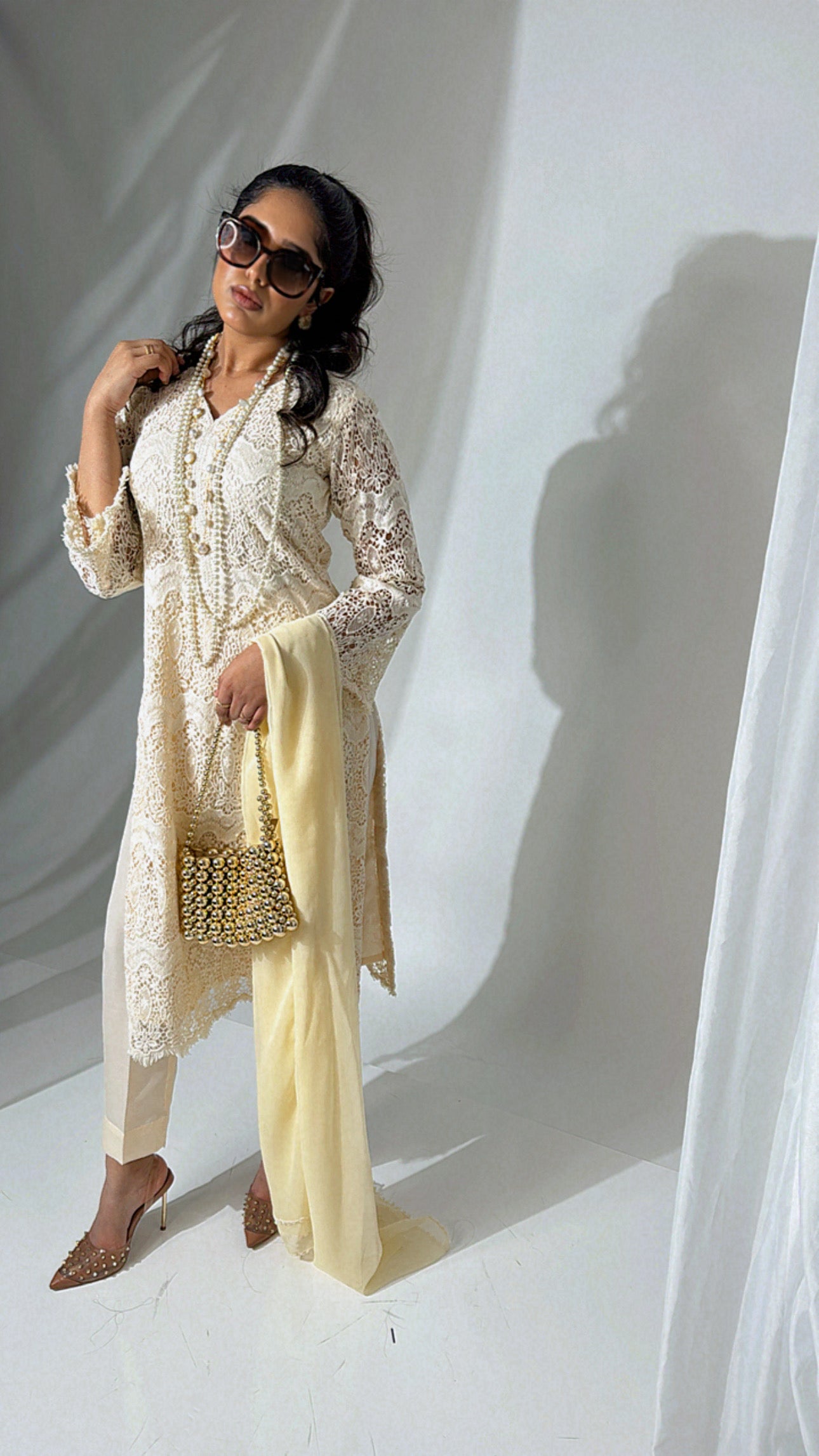 Danya – Cream Crochet Embroidered Three Piece Set