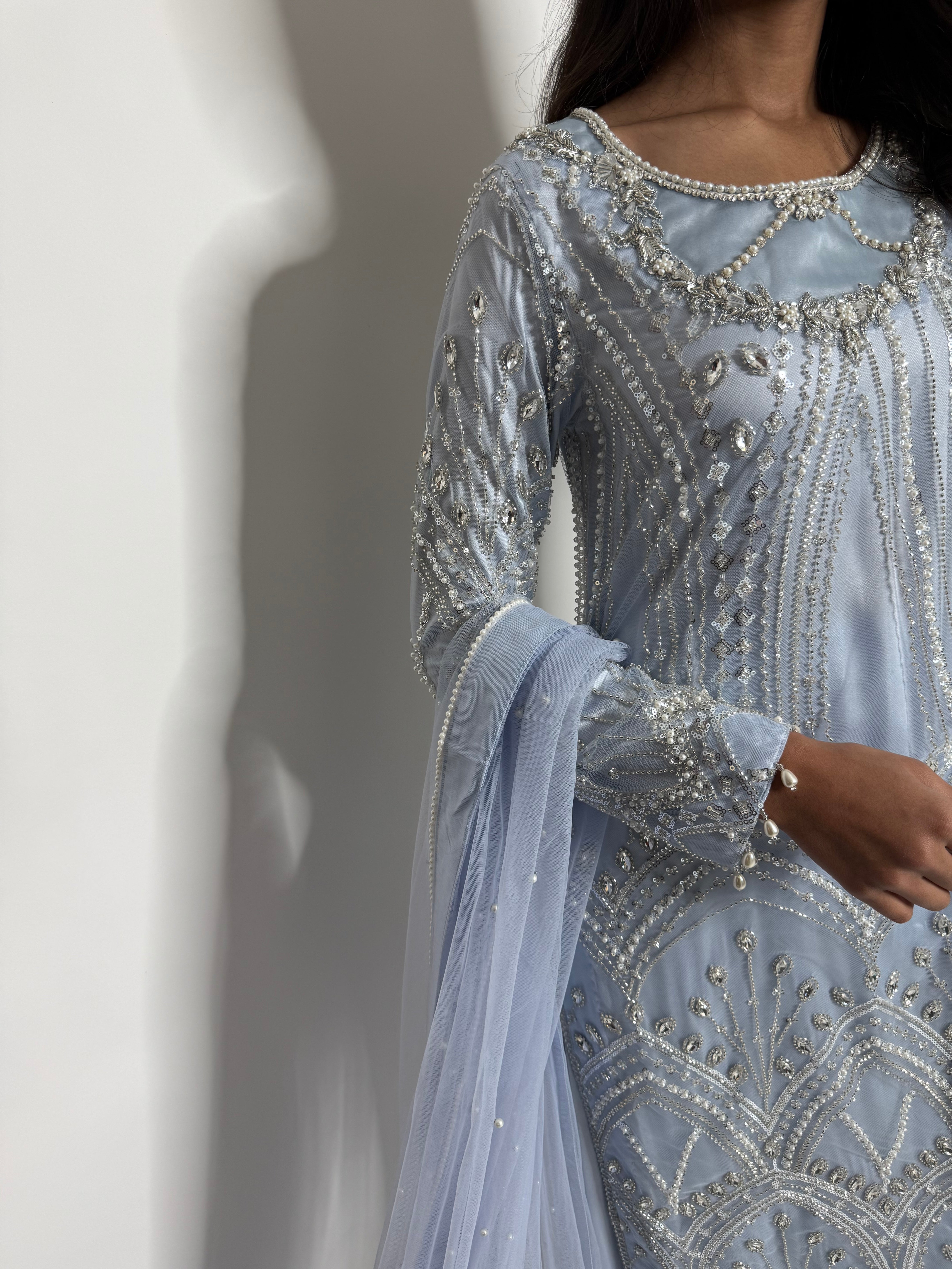 Powder Blue Cutdana Embroidered Sharara Suit UK | The Élodie