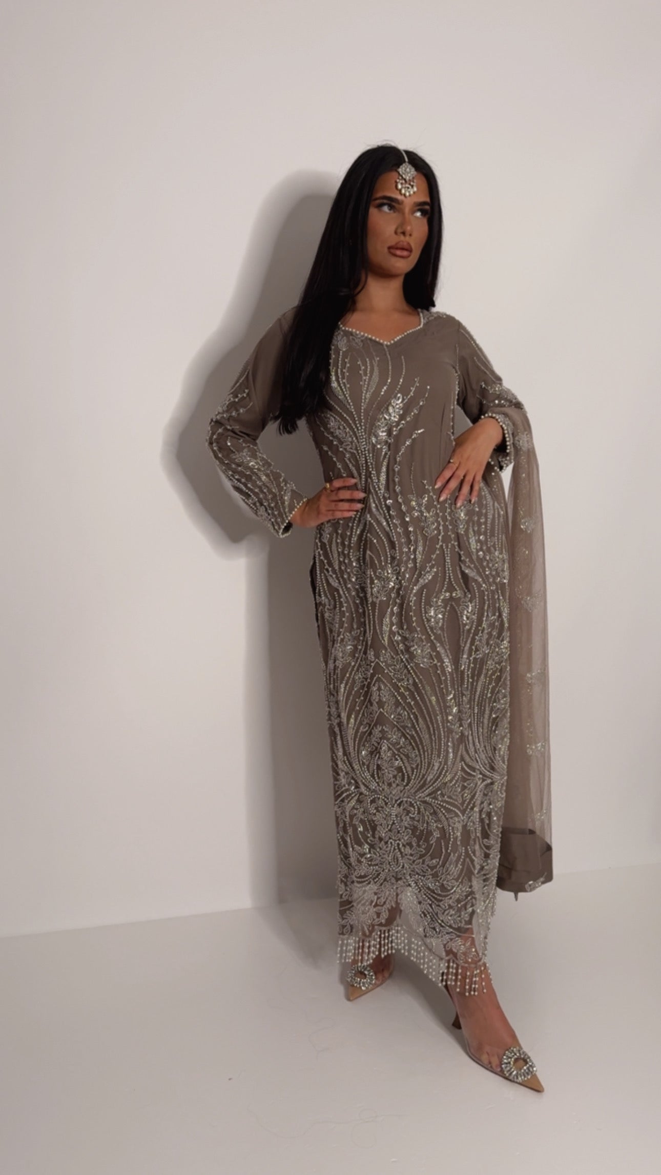 Lunara – Mocha Embellished Three Piece Set