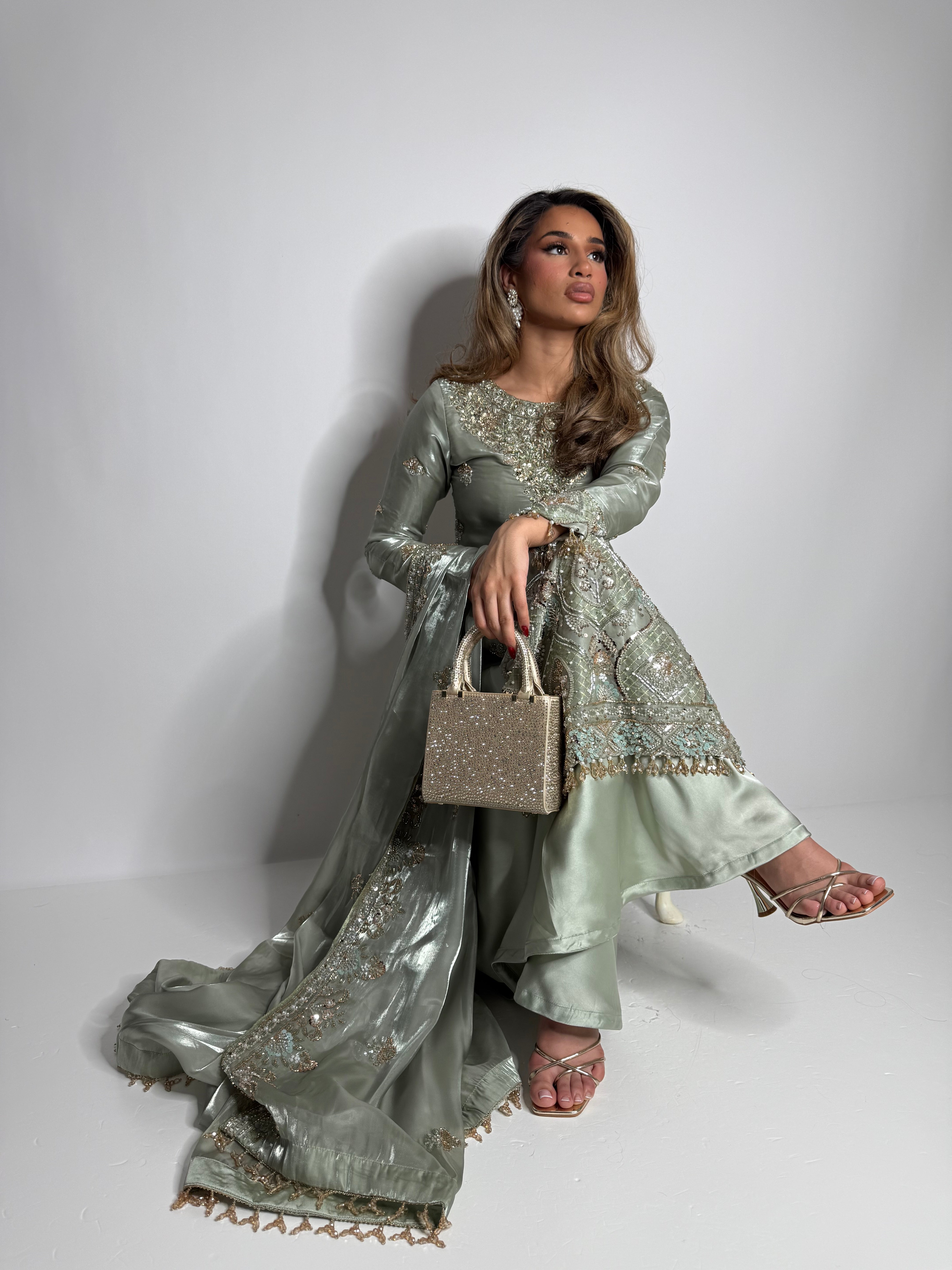 Sorelia Sage Silk Cutdana Embroidered Pakistani Suit