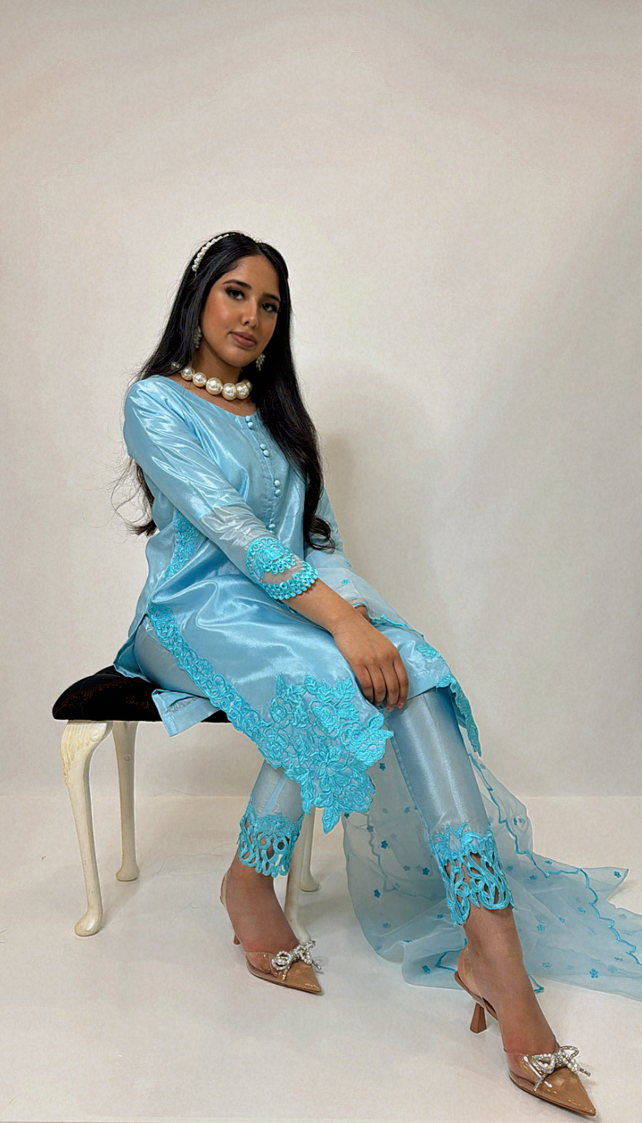 Zayna sky blue Pakistani three piece suit