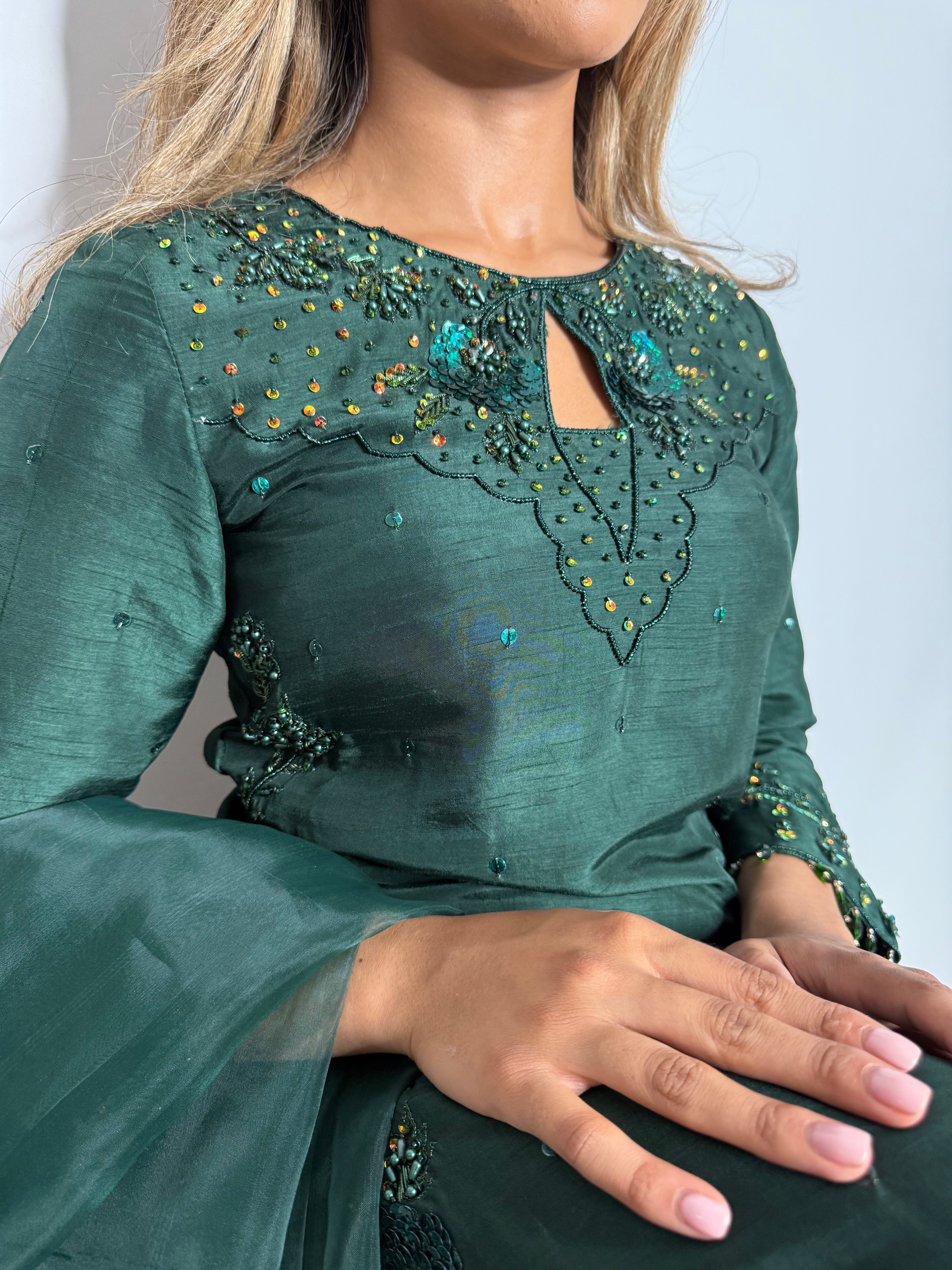 Calira Emerald Raw Silk Three-Piece