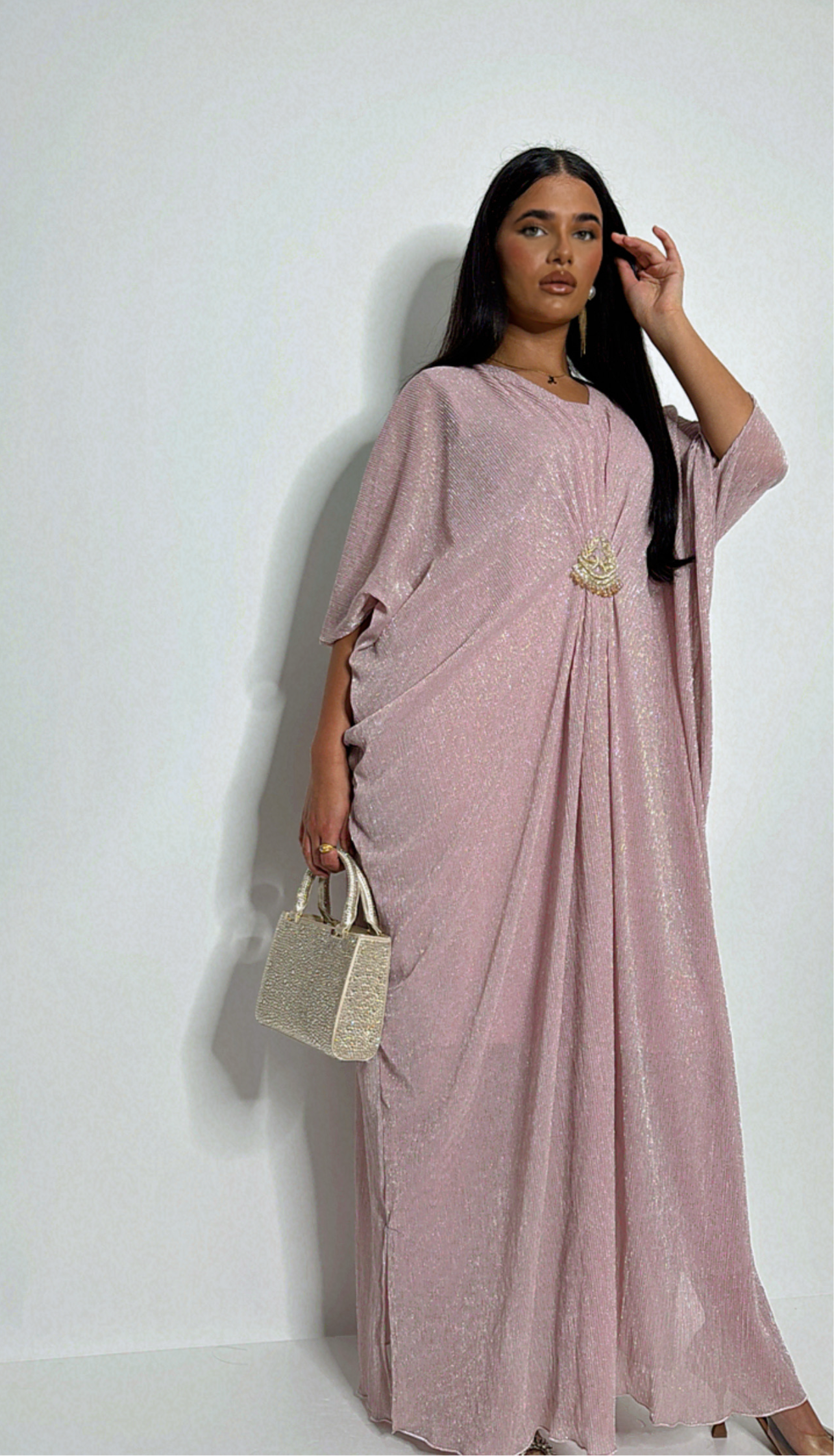 Elara – Blush Shimmer Kaftan Set