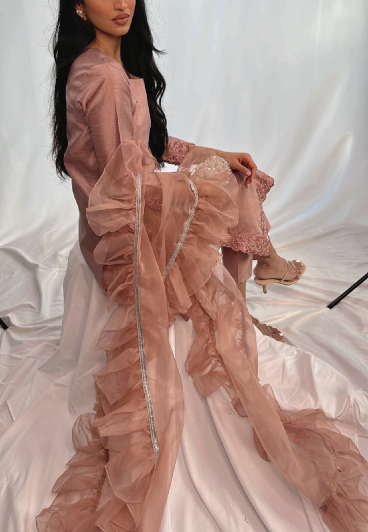 Belle – Blush Pink Raw Silk Pakistani Three Piece Set