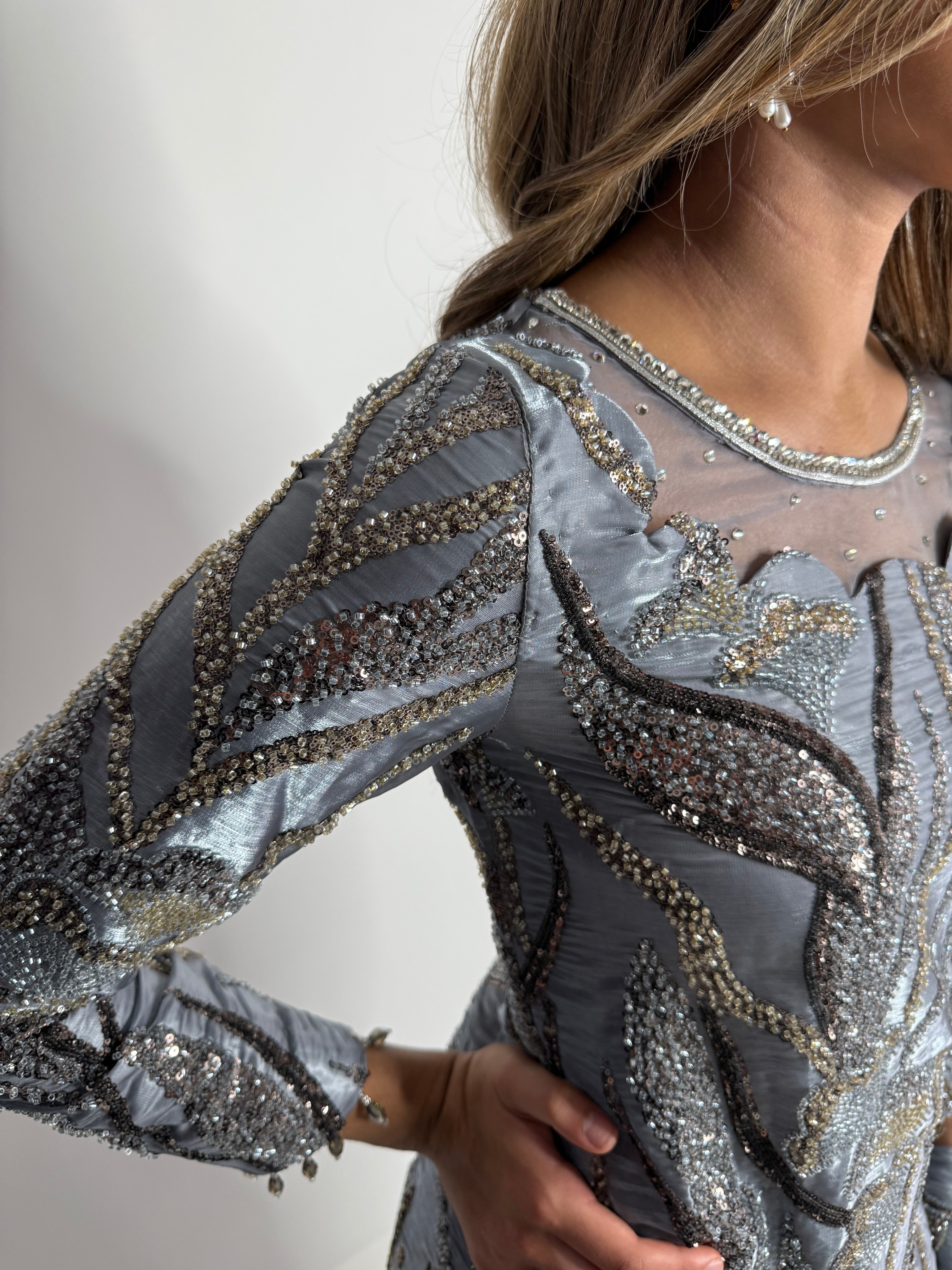 Selara Silver Grey Embroidered Silk Pakistani Suit