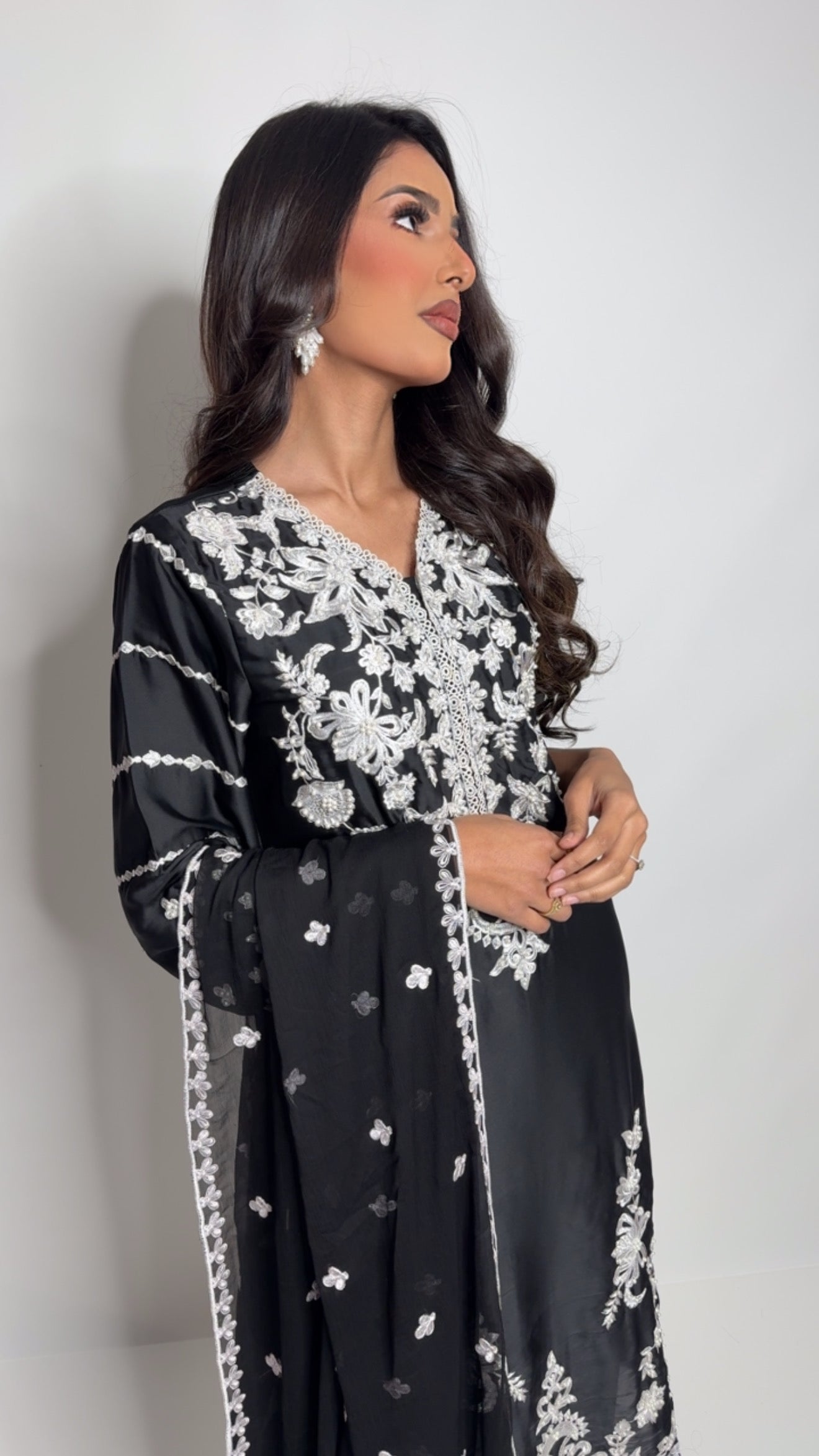 Midnight Monsoon – Black Silk Embroidered Set