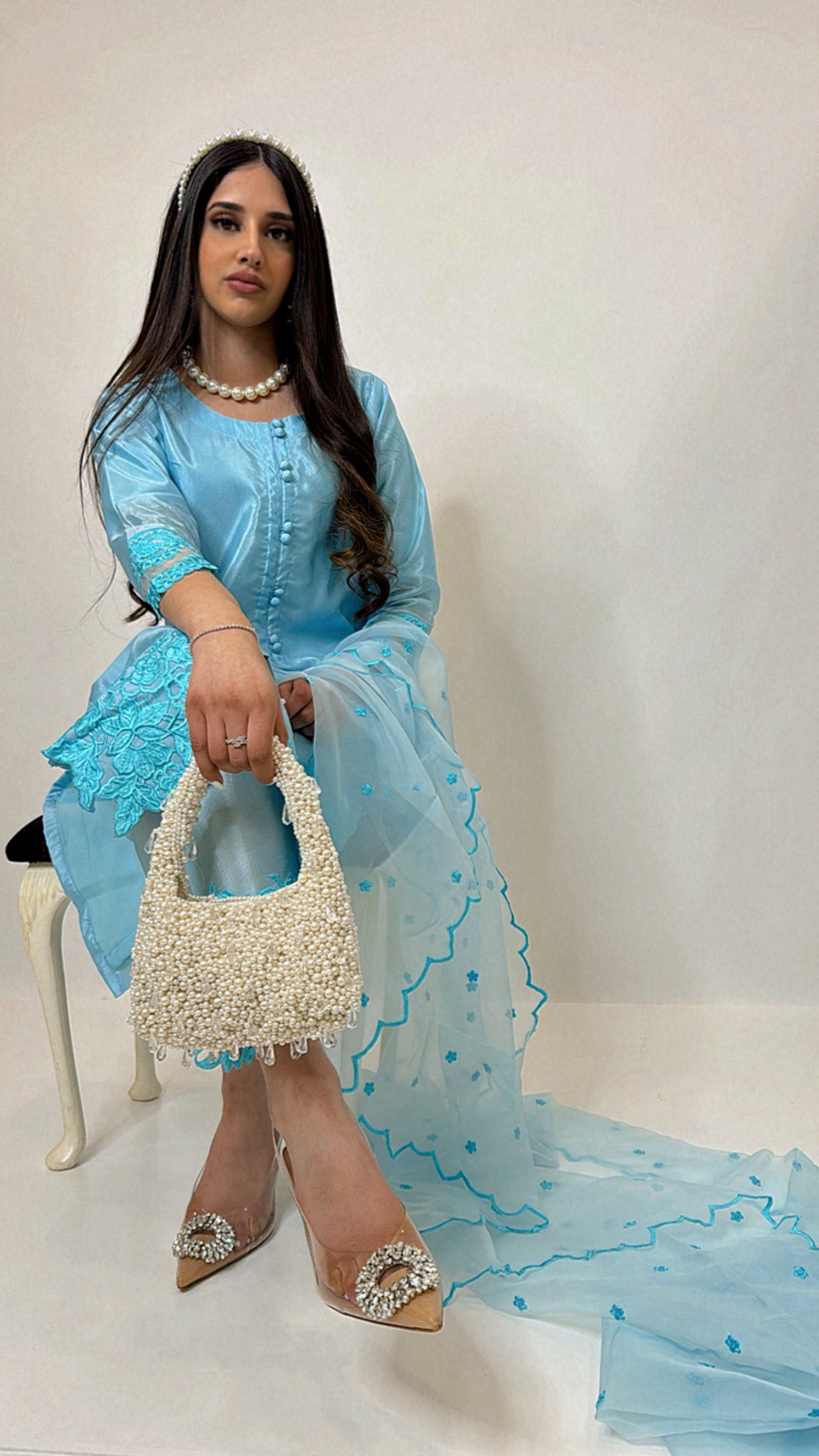 Zayna – Sky Blue Kattan Silk Pakistani Three Piece Suit