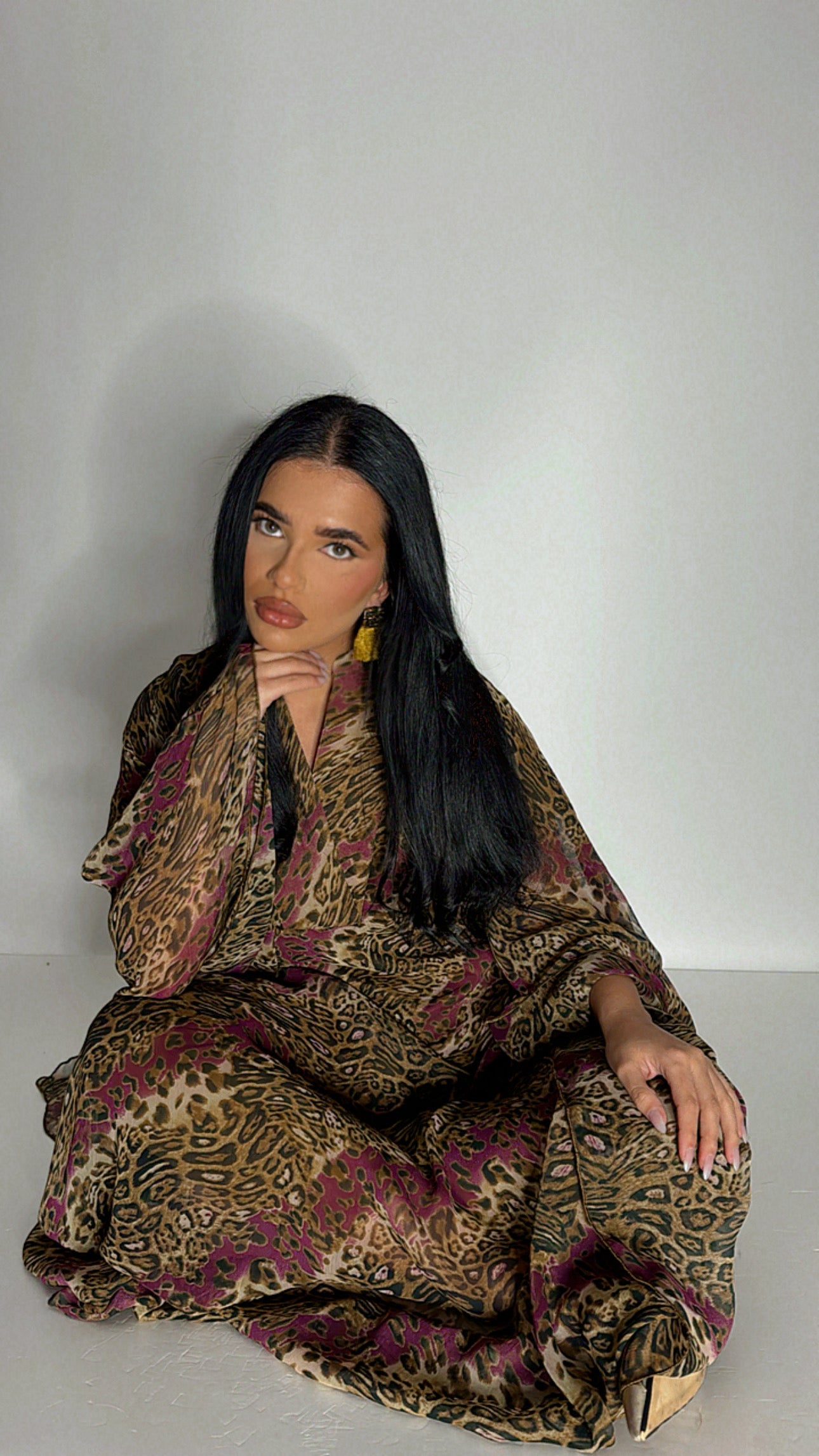 Savara – Purple Animal Print Three Piece Kaftan Set