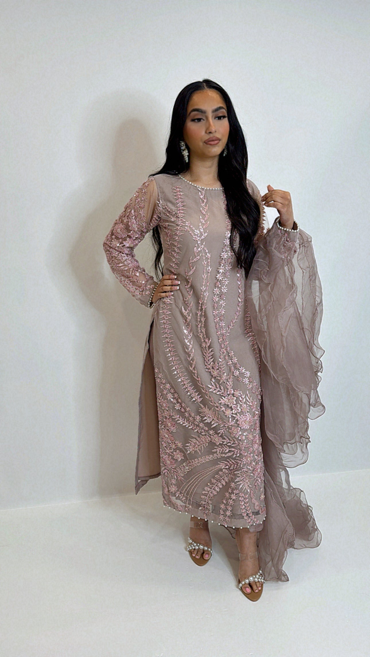 Iram – Mauve Pink Embroidered Three Piece Suit