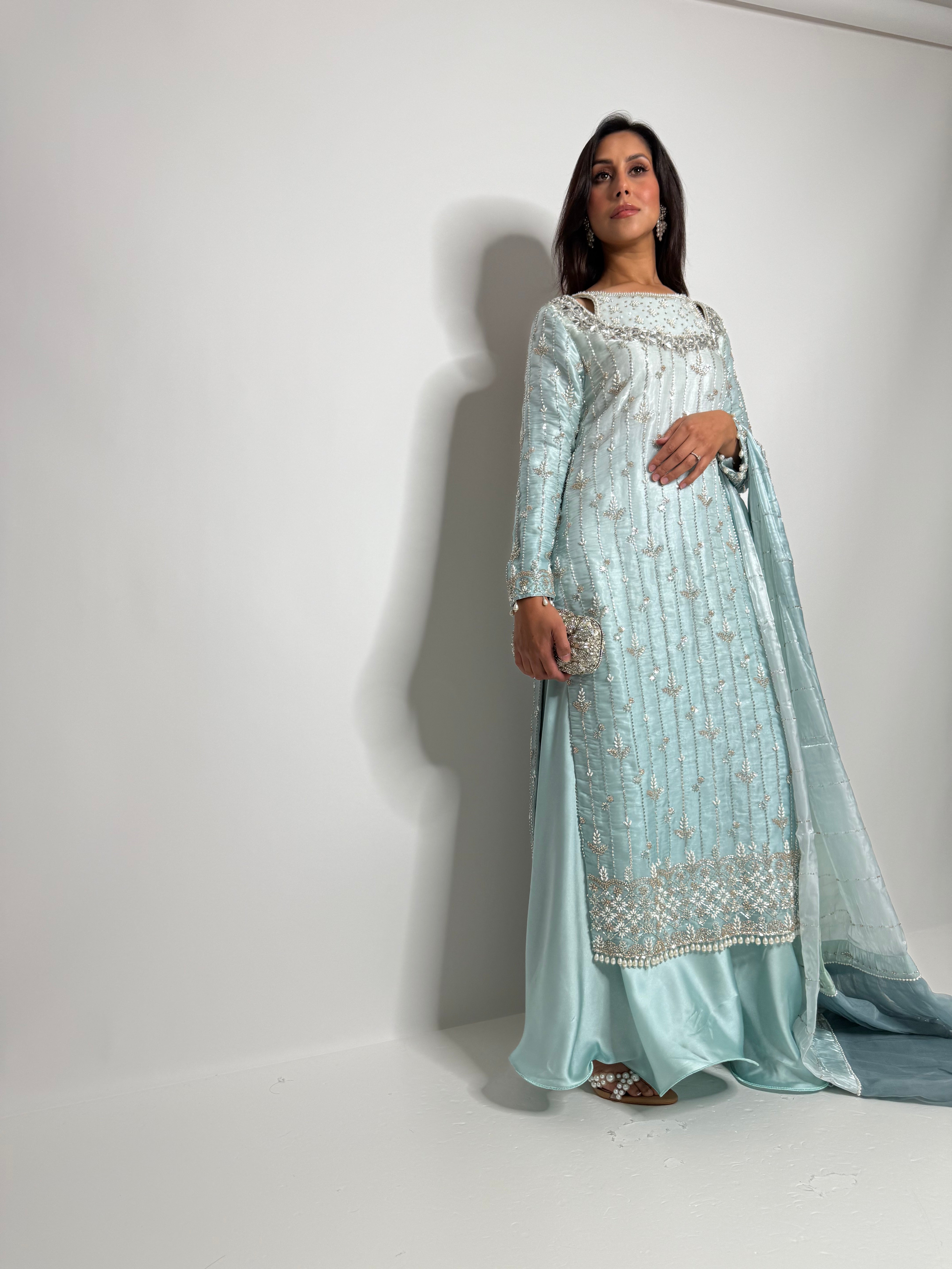 Nayla – Ice Blue Embroidered Pakistani Set