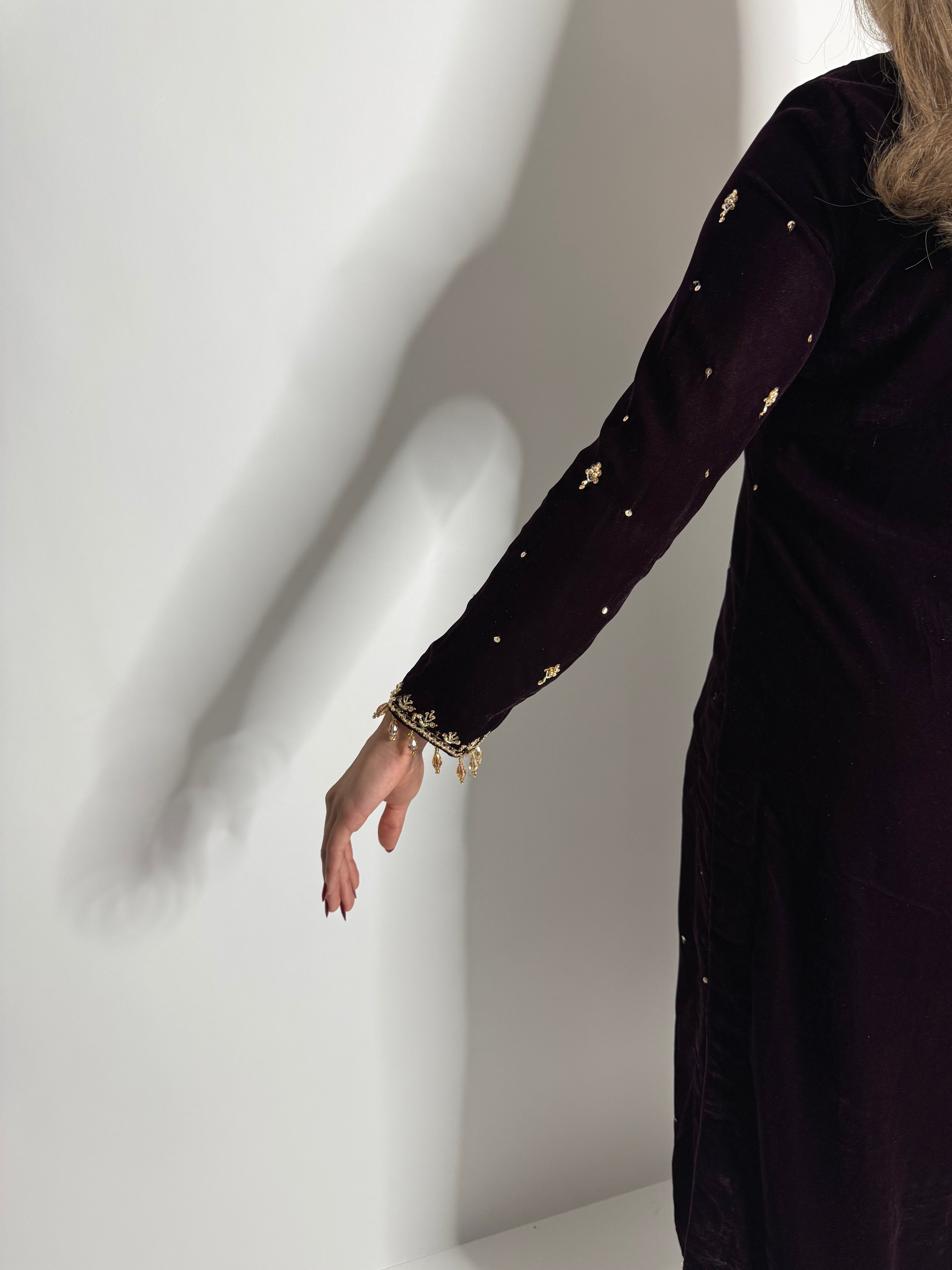 Orlena Plum Micro Velvet Pakistani Suit