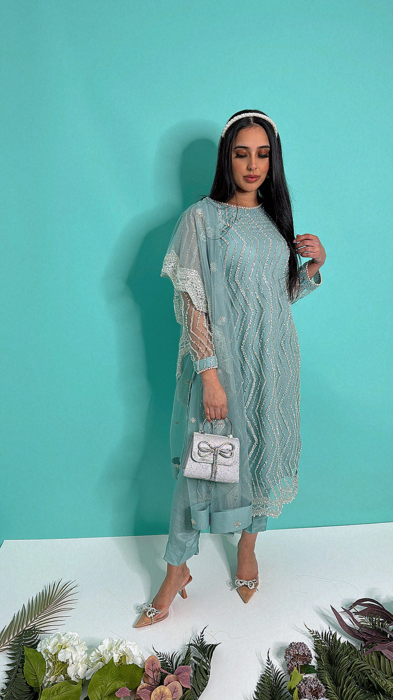 Zerina – Seafoam Pearl-Cutdana Three Piece Set