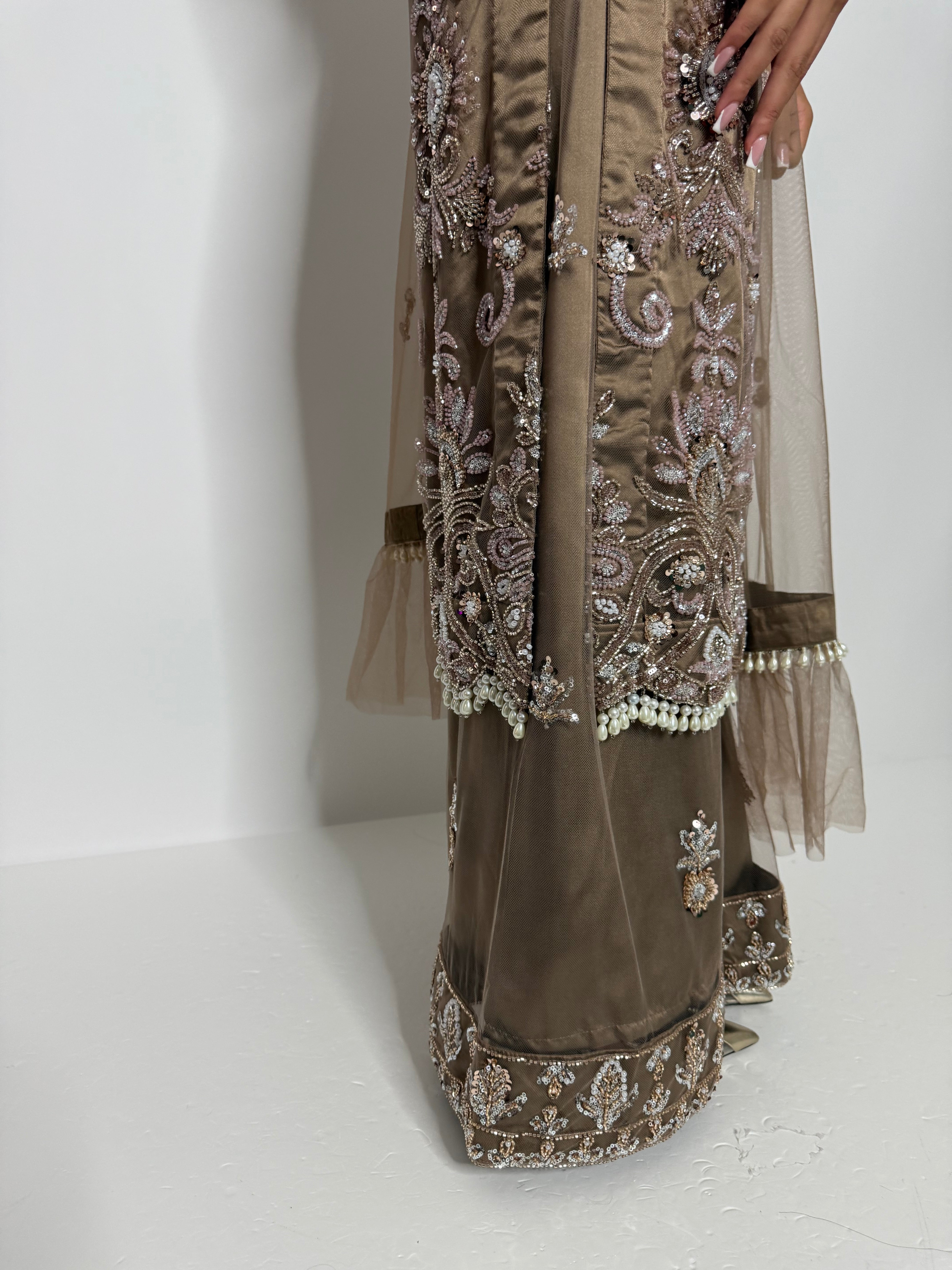 Zehra – Taupe Embroidered Formal Suit | Pakistani Wedding & Eid Outfit