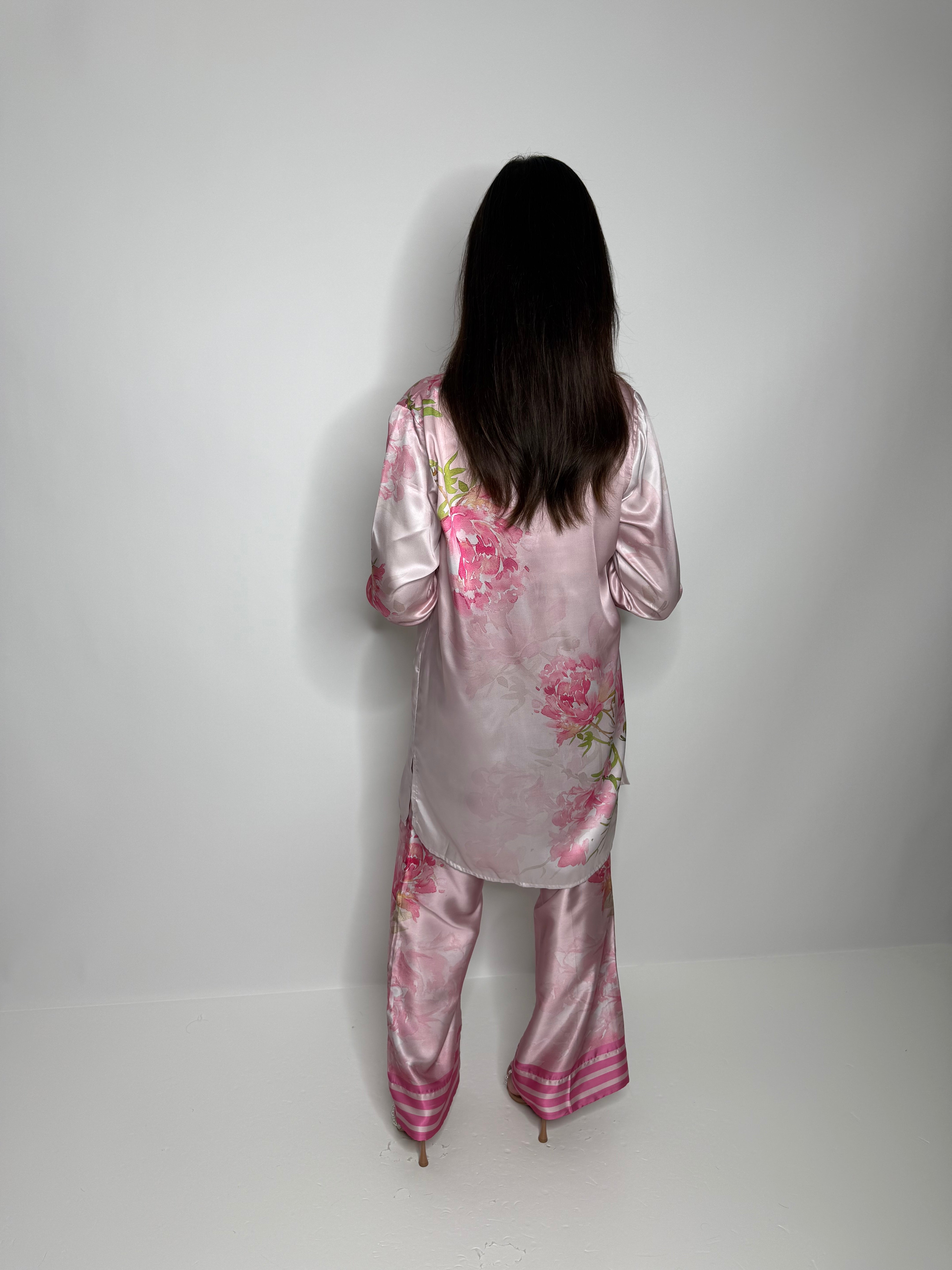 Pink Floral Silk Designer Three-Piece by Limelight with Chiffon Dupatta