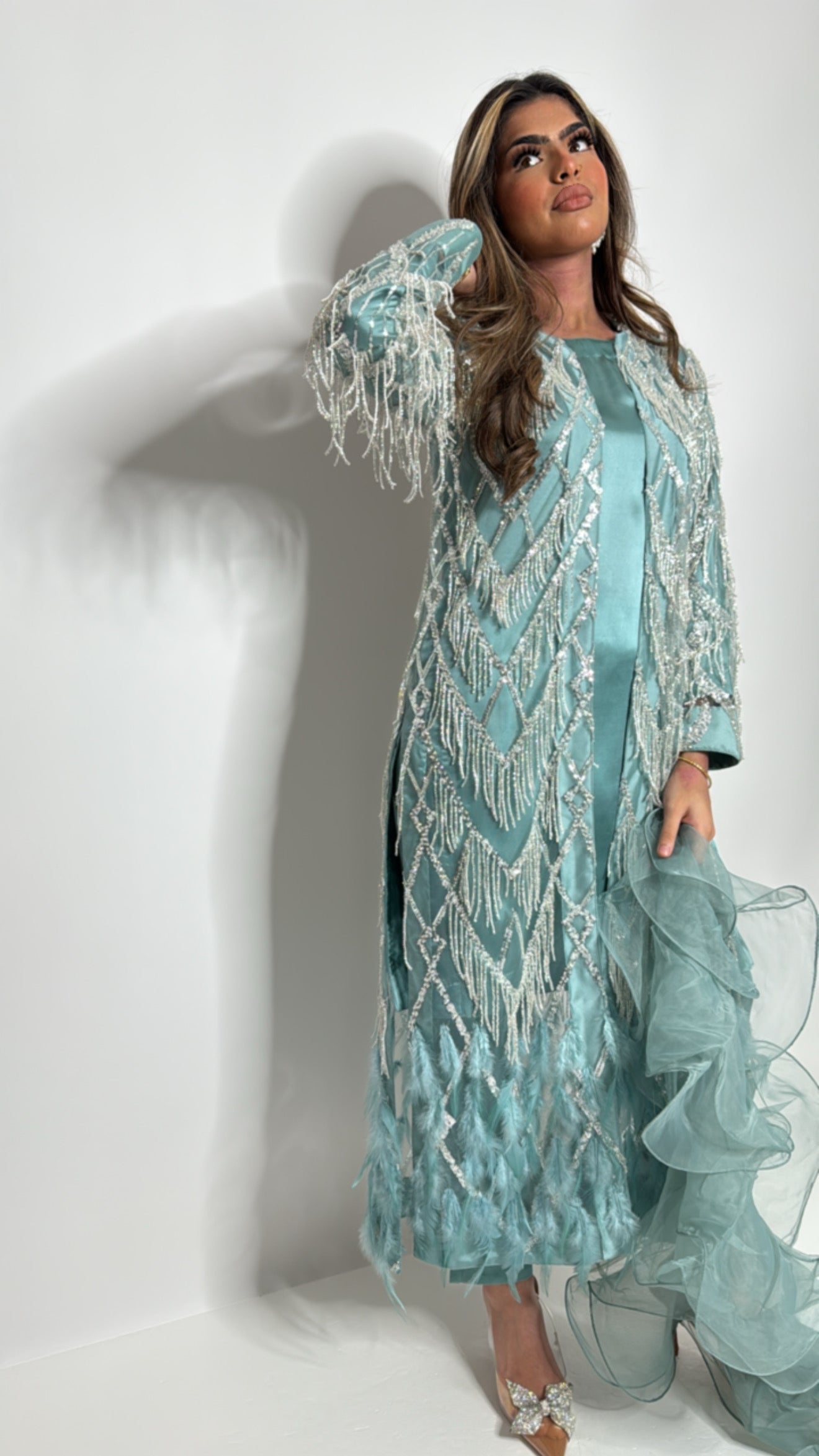 Belgravia Teal Embellished Jacket Pakistani Suit