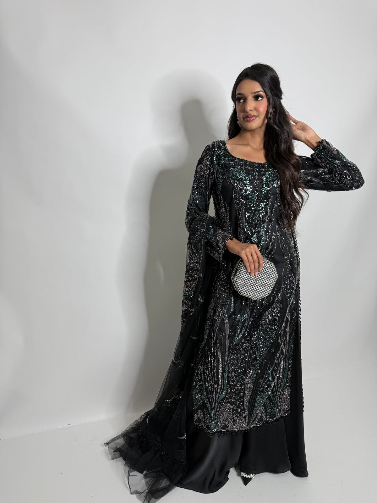 Amara Noir | Black Cutdana Embroidered Sharara Suit