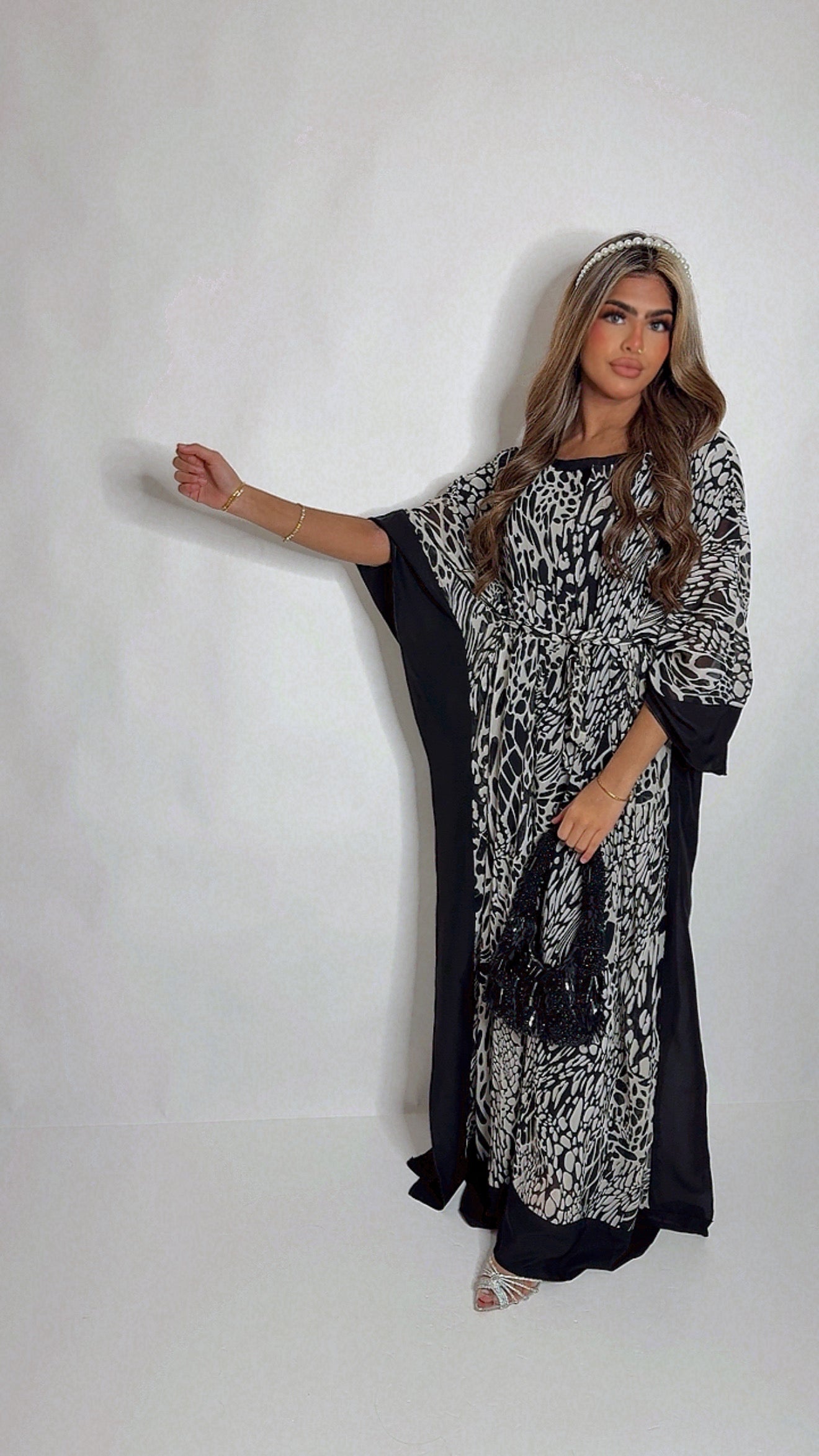 Monochrome Mirage – Three Piece Kaftan Set