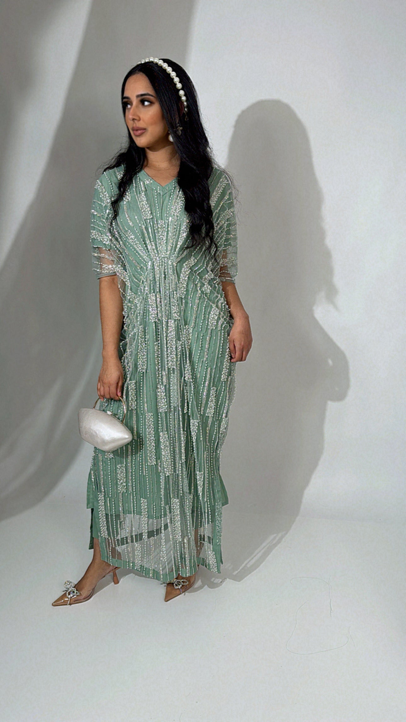 Nayra – Green Pearl Cutdana Dress