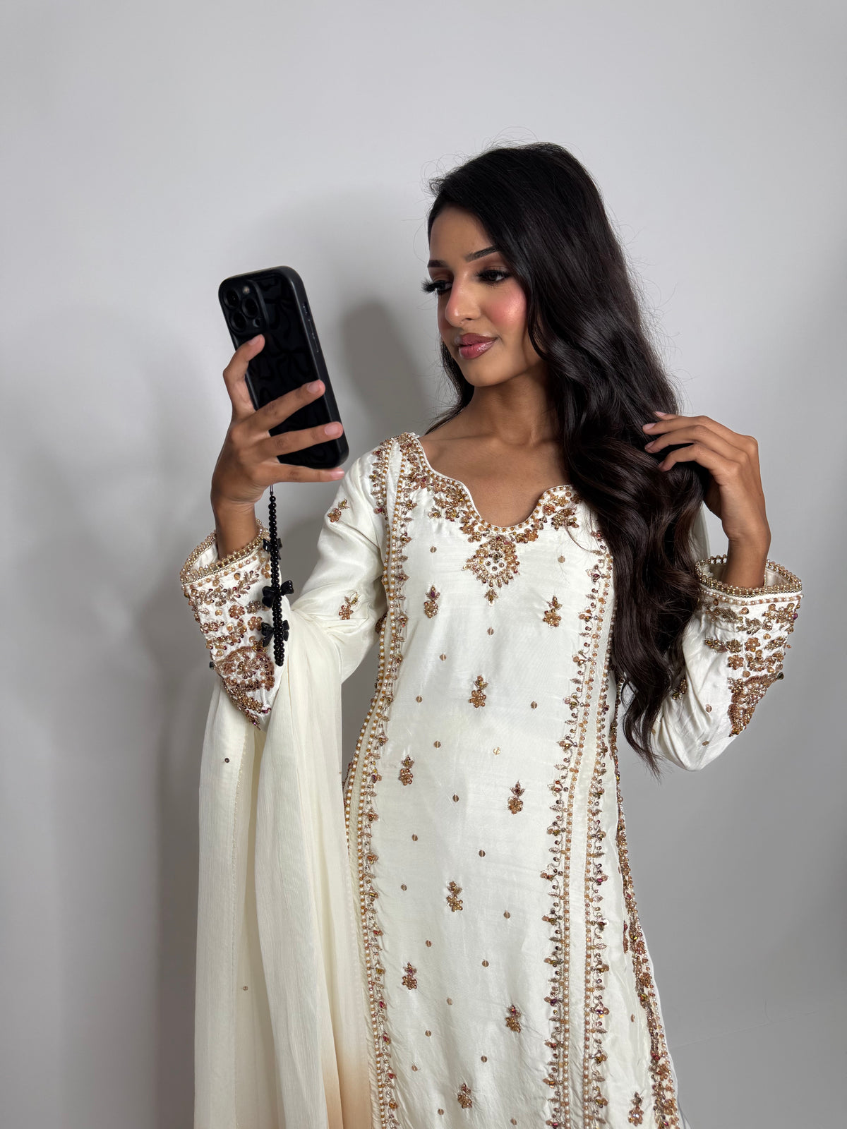 Valentina Ivory | Luxury Pakistani Hand Embroidered Silk 3 Piece Suit