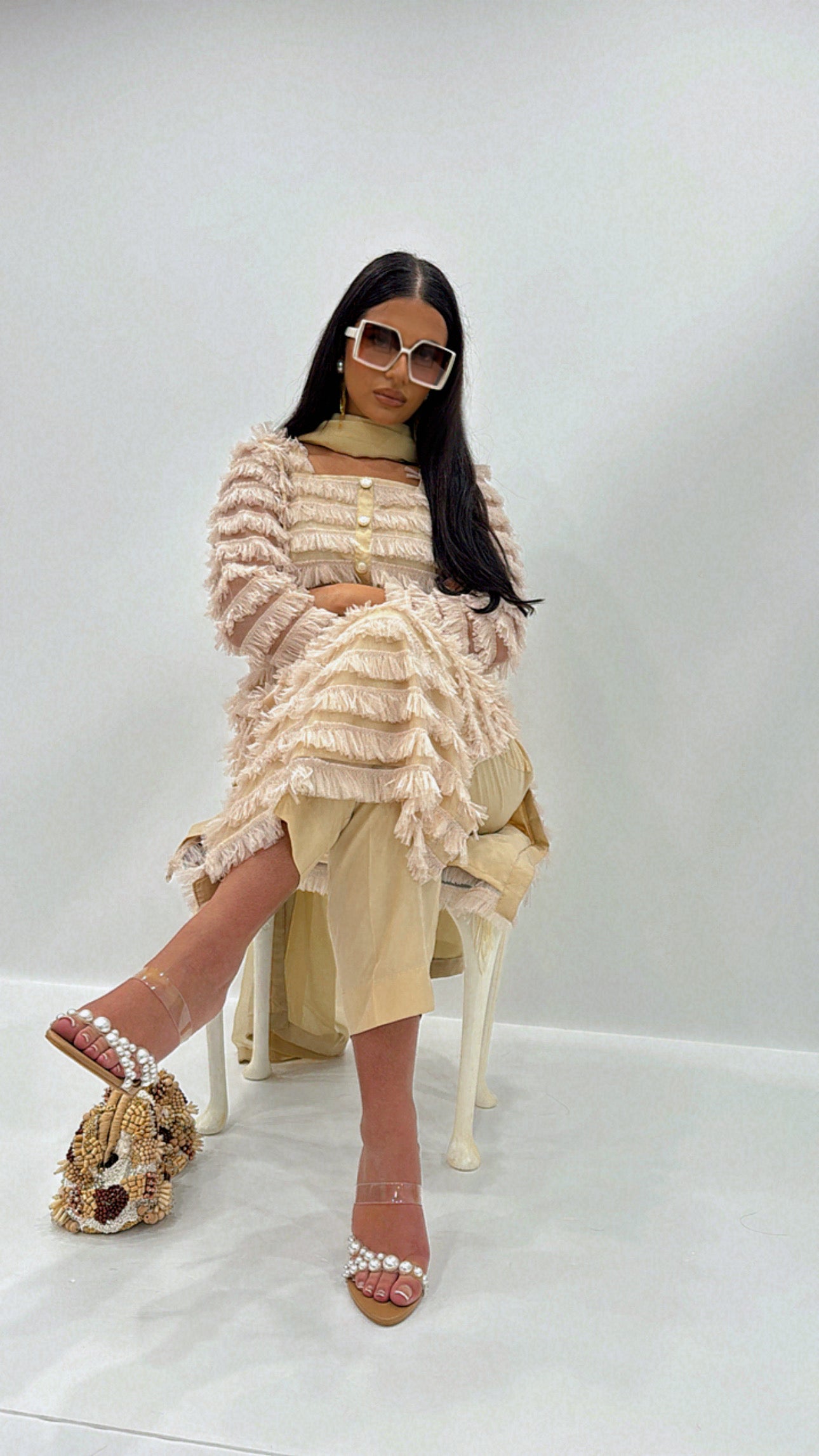 Alanna Cream Ruffle kameez set