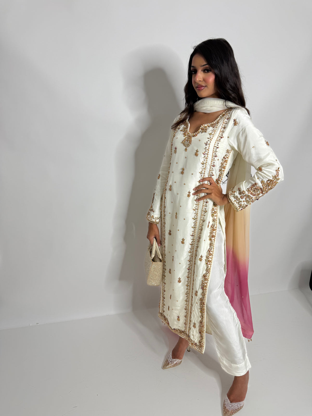 Valentina Ivory | Luxury Pakistani Hand Embroidered Silk 3 Piece Suit