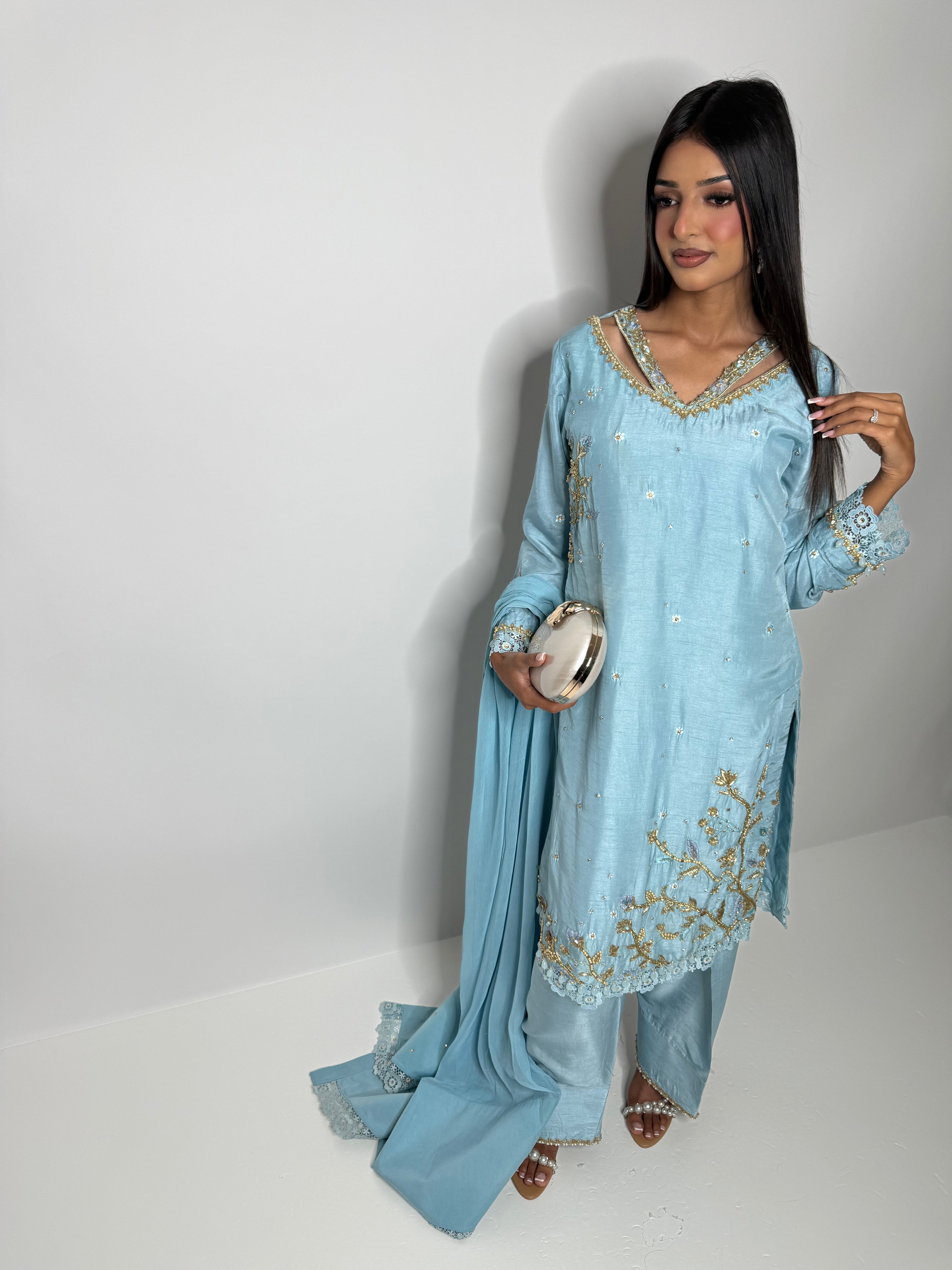 Selena – Powder Blue Embroidered Suit | Pakistani Wedding & Eid Outfit