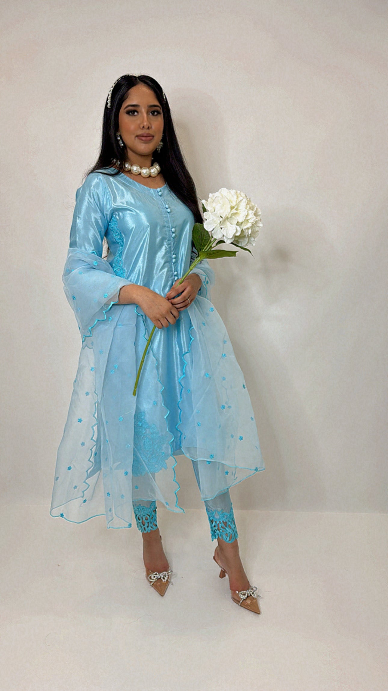 Zayna – Sky Blue Kattan Silk Pakistani Three Piece Suit