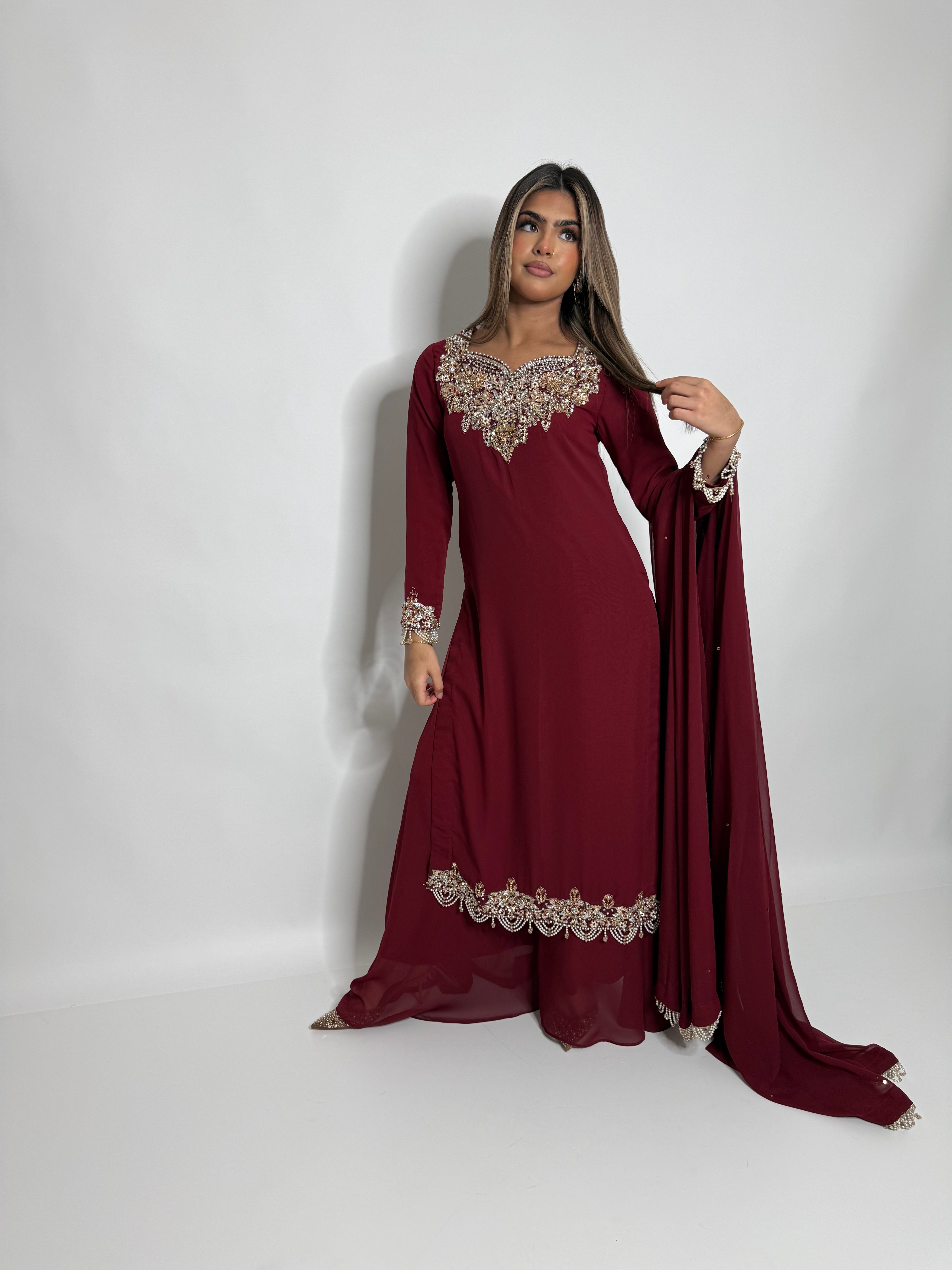 AYLA RUBY PEARL GEORGETTE THREE-PIECE EID FORMAL