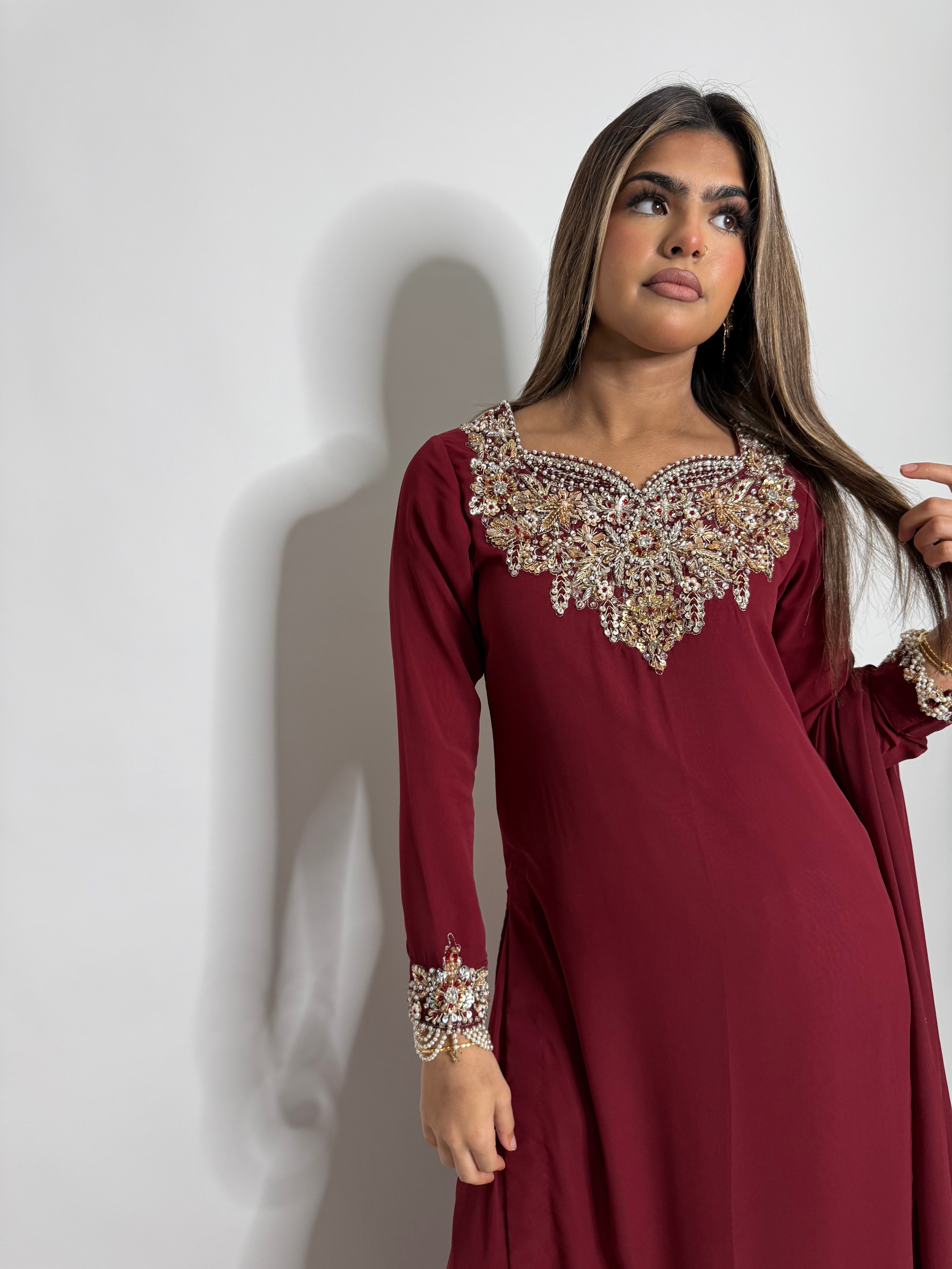 AYLA RUBY PEARL GEORGETTE THREE-PIECE EID FORMAL