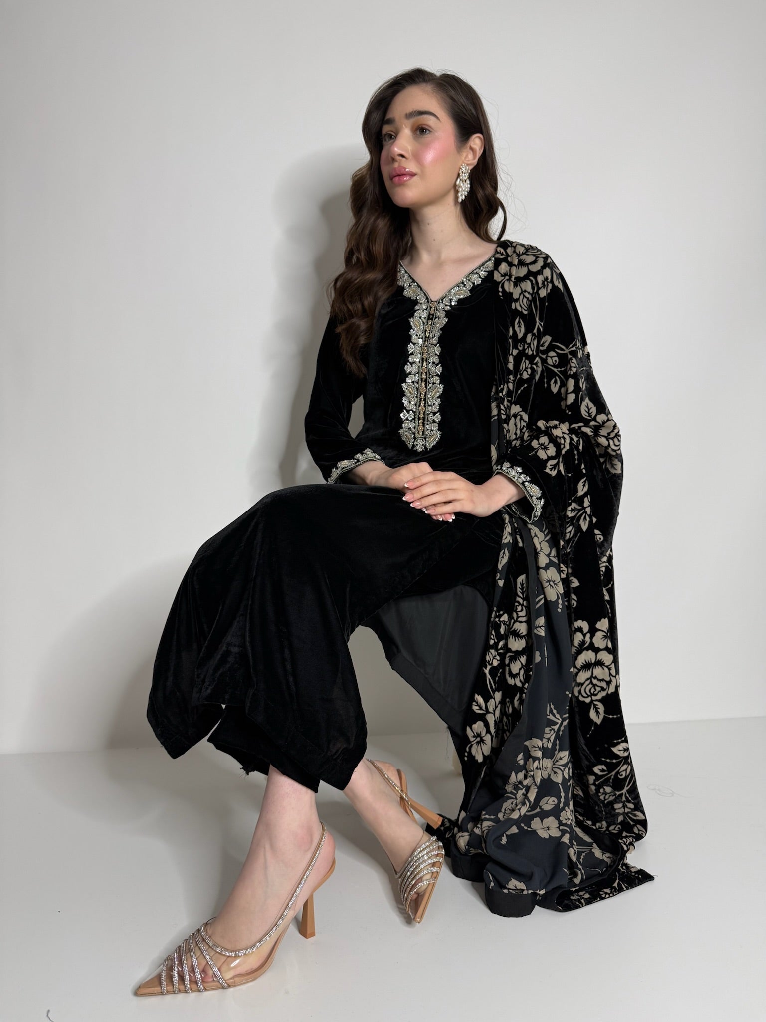 Modest Pakistani formal wear with embroidery