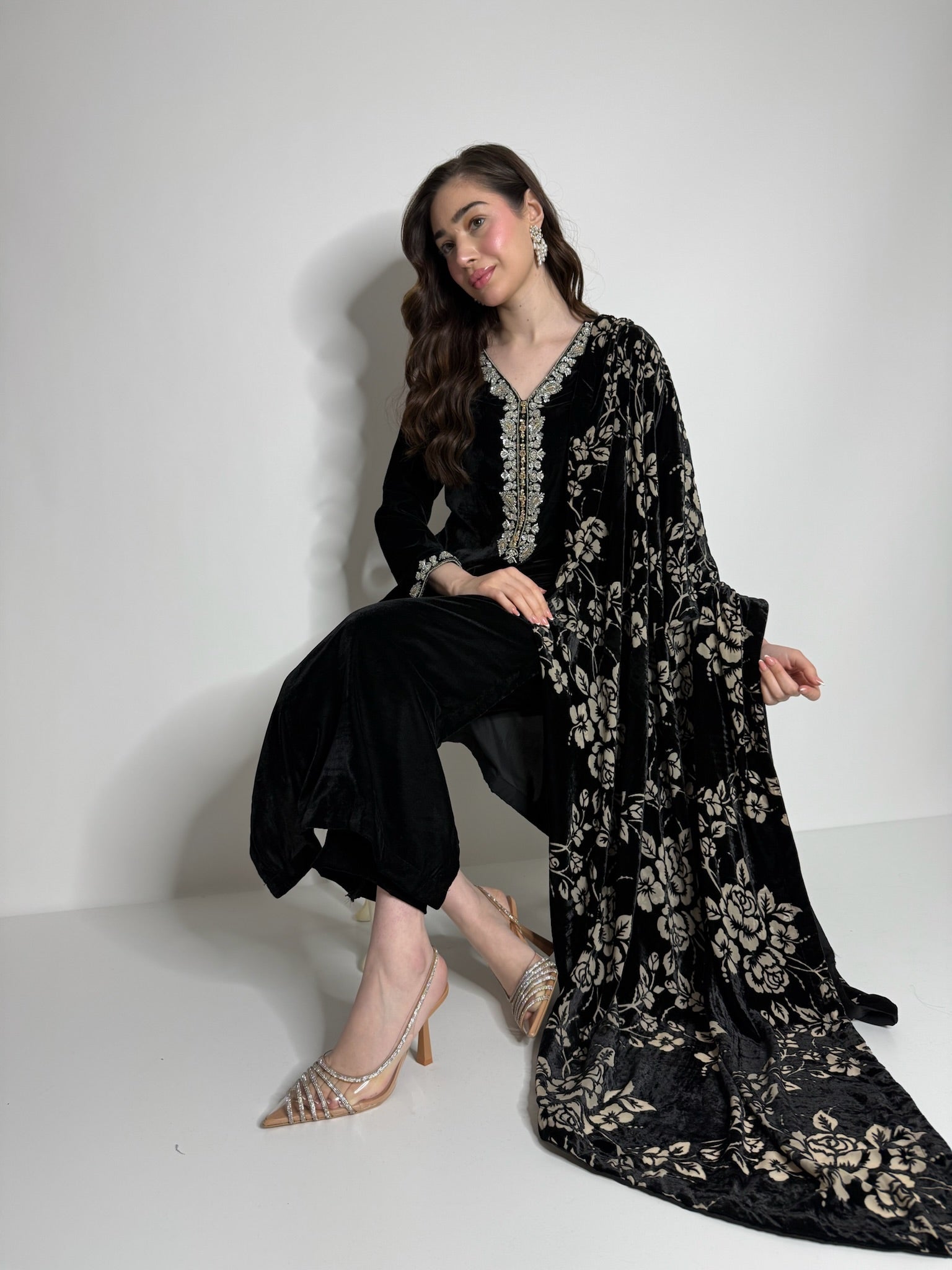 Luxury velvet ada work outfit for festive occasions