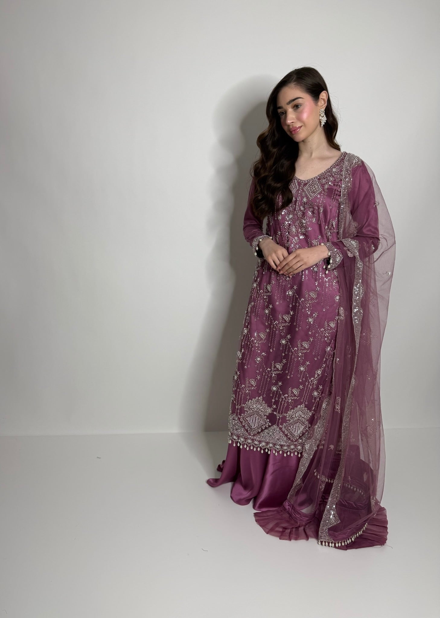Eid outfit with cutdana embroidery and pearl detailing