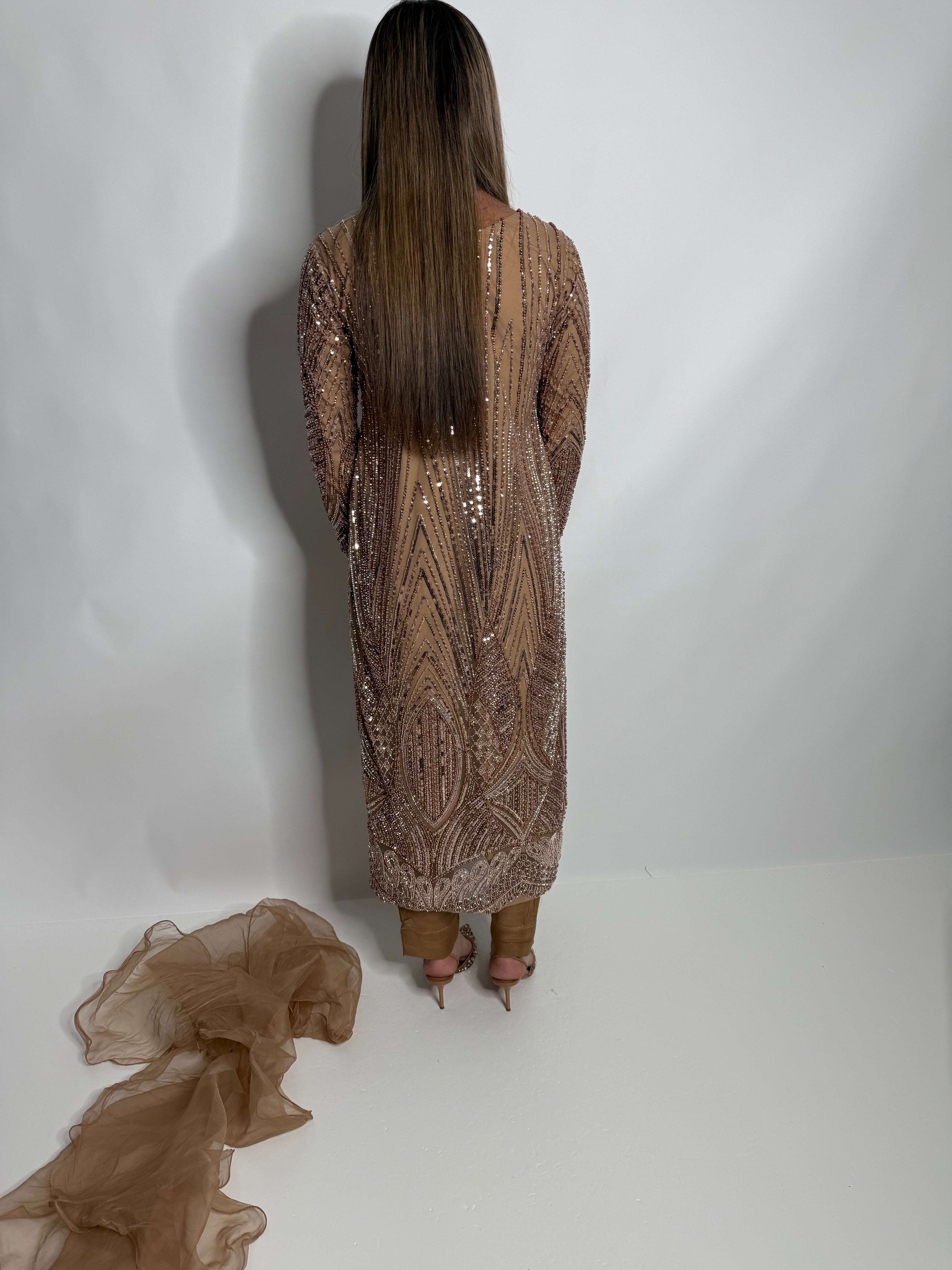 Moressa Toffee Cutdana Embellished Three-Piece | Ready-to-Wear Pakistani Outfit