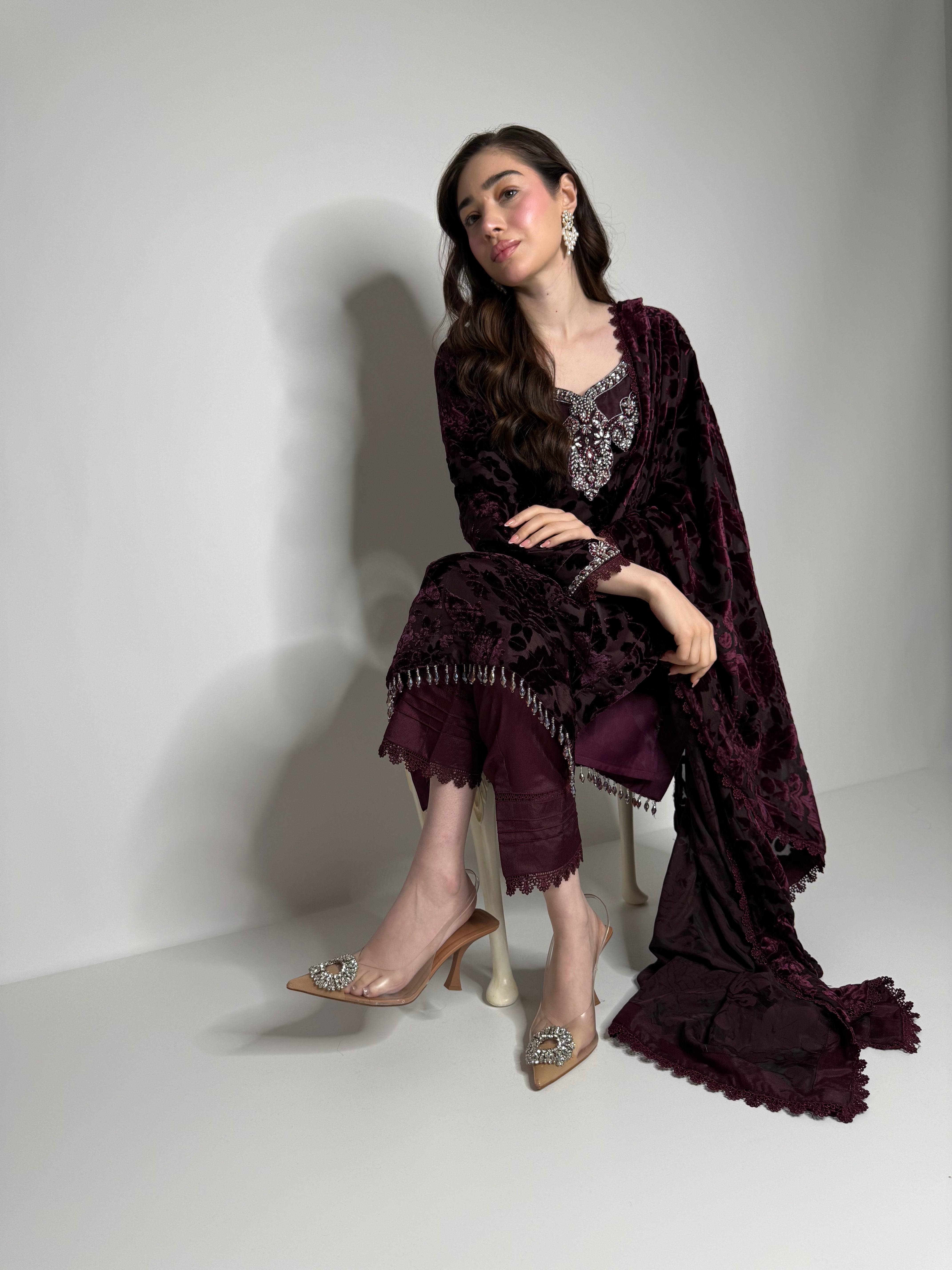 Zafira Plum Palachi Eid Outfit Three-Piece