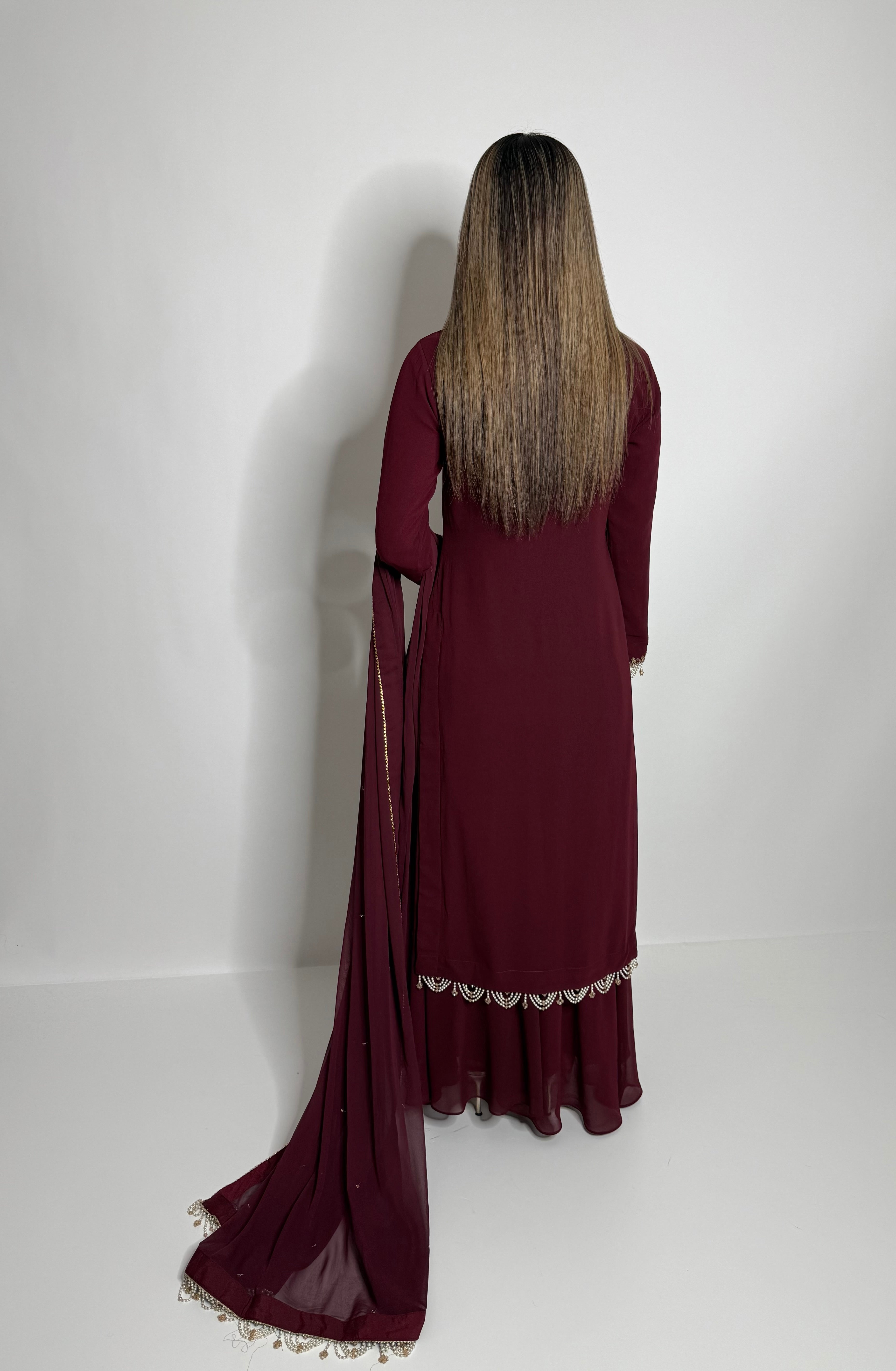 Ismara Maroon Embroidered Sharara Three-Piece