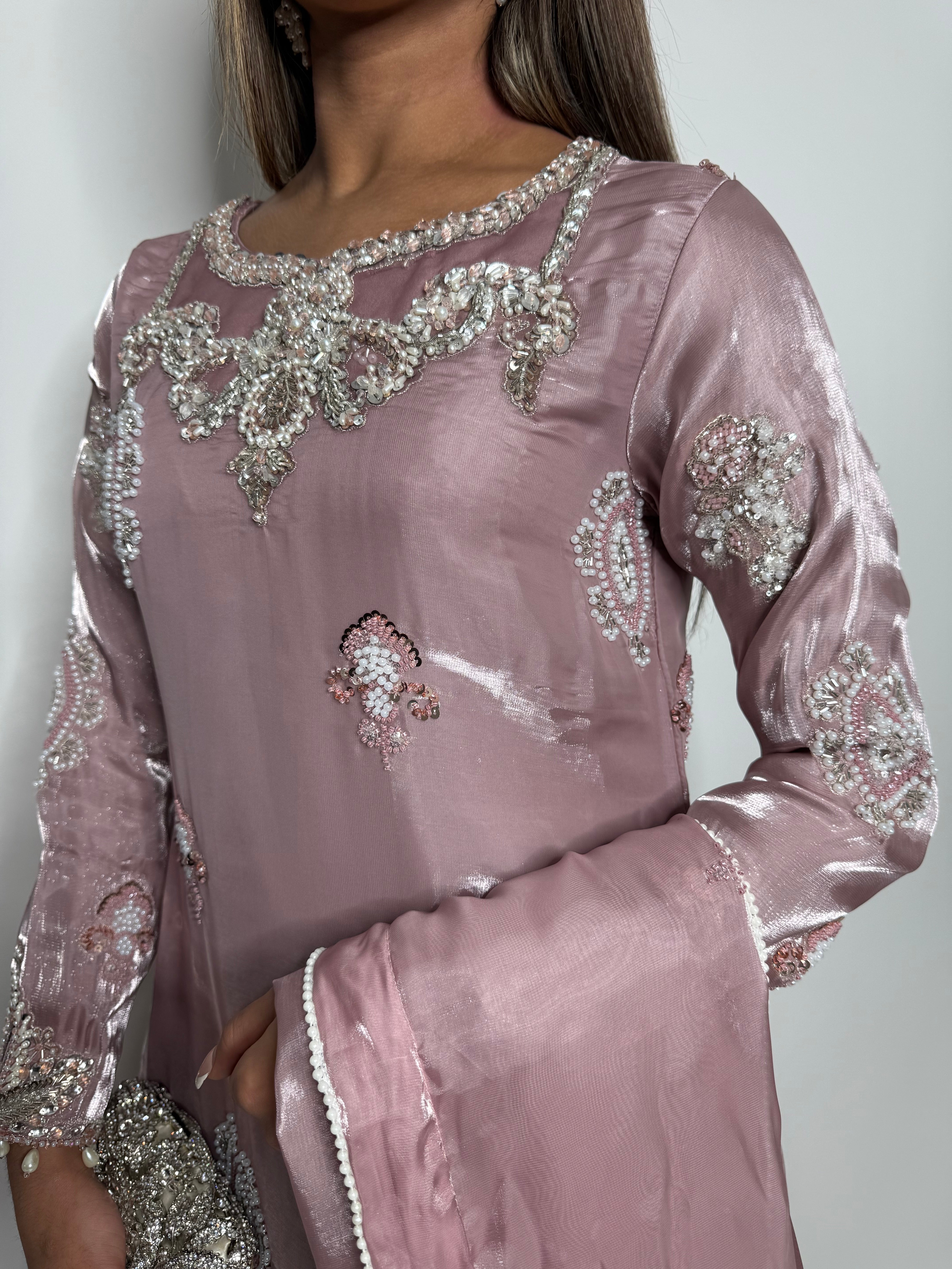Blush pink Pakistani outfit with luxury embroidery details