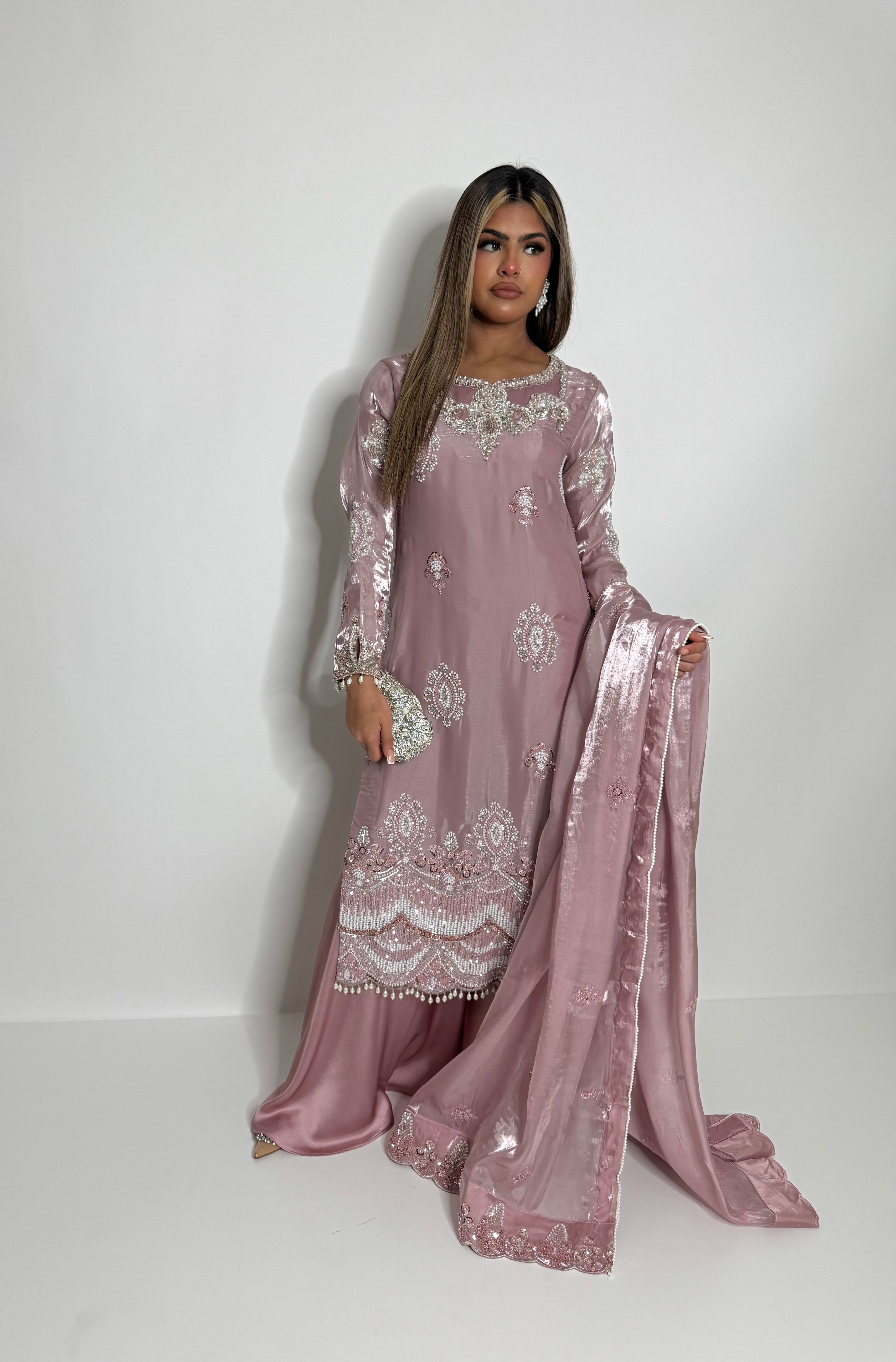 LUXURY Wedding outfit Asian wear in blush pink silk