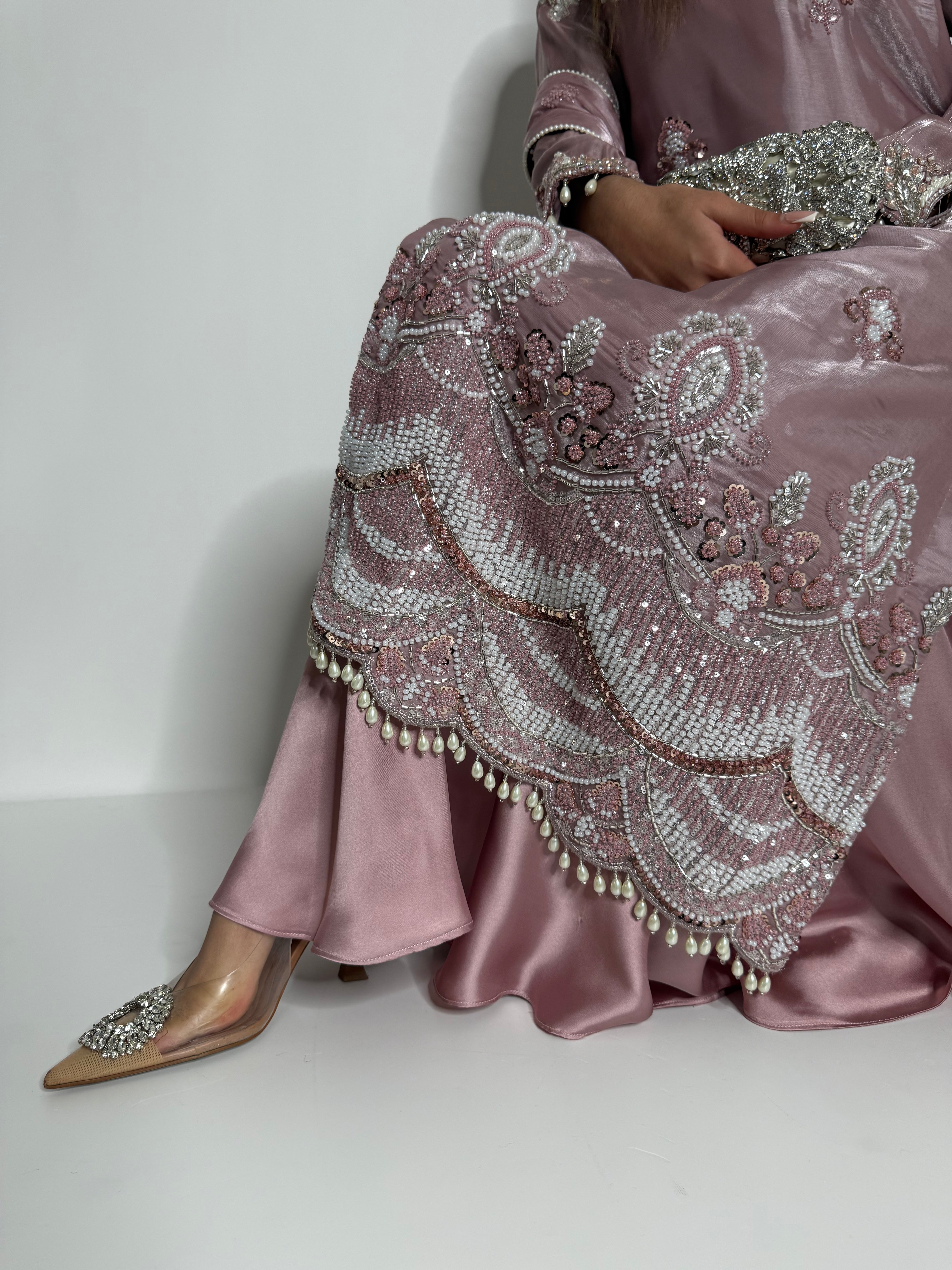 Luxury Eid wear blush pink cutdana silk outfit
