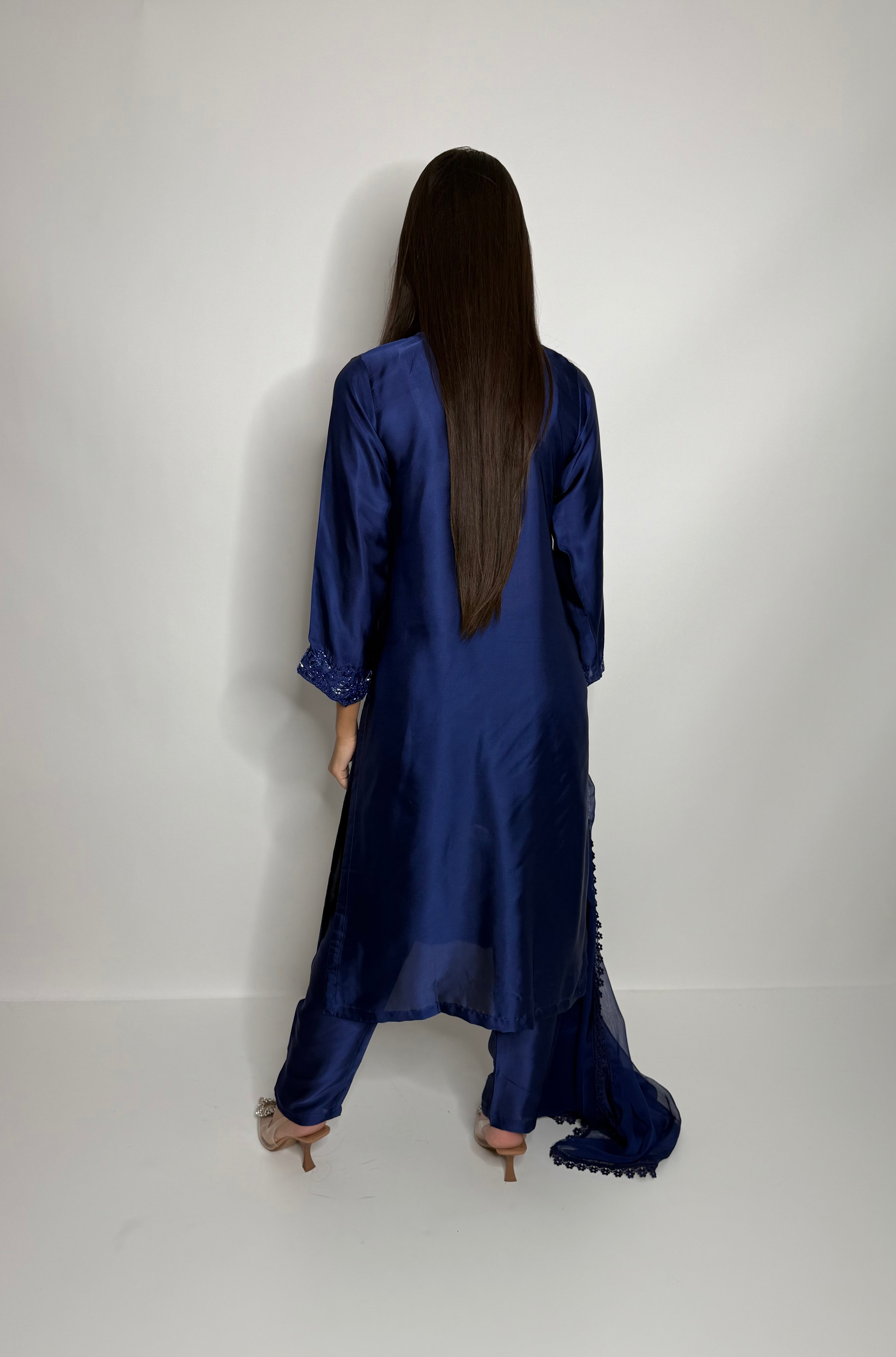 Nyra Midnight Blue Silk Three-Piece