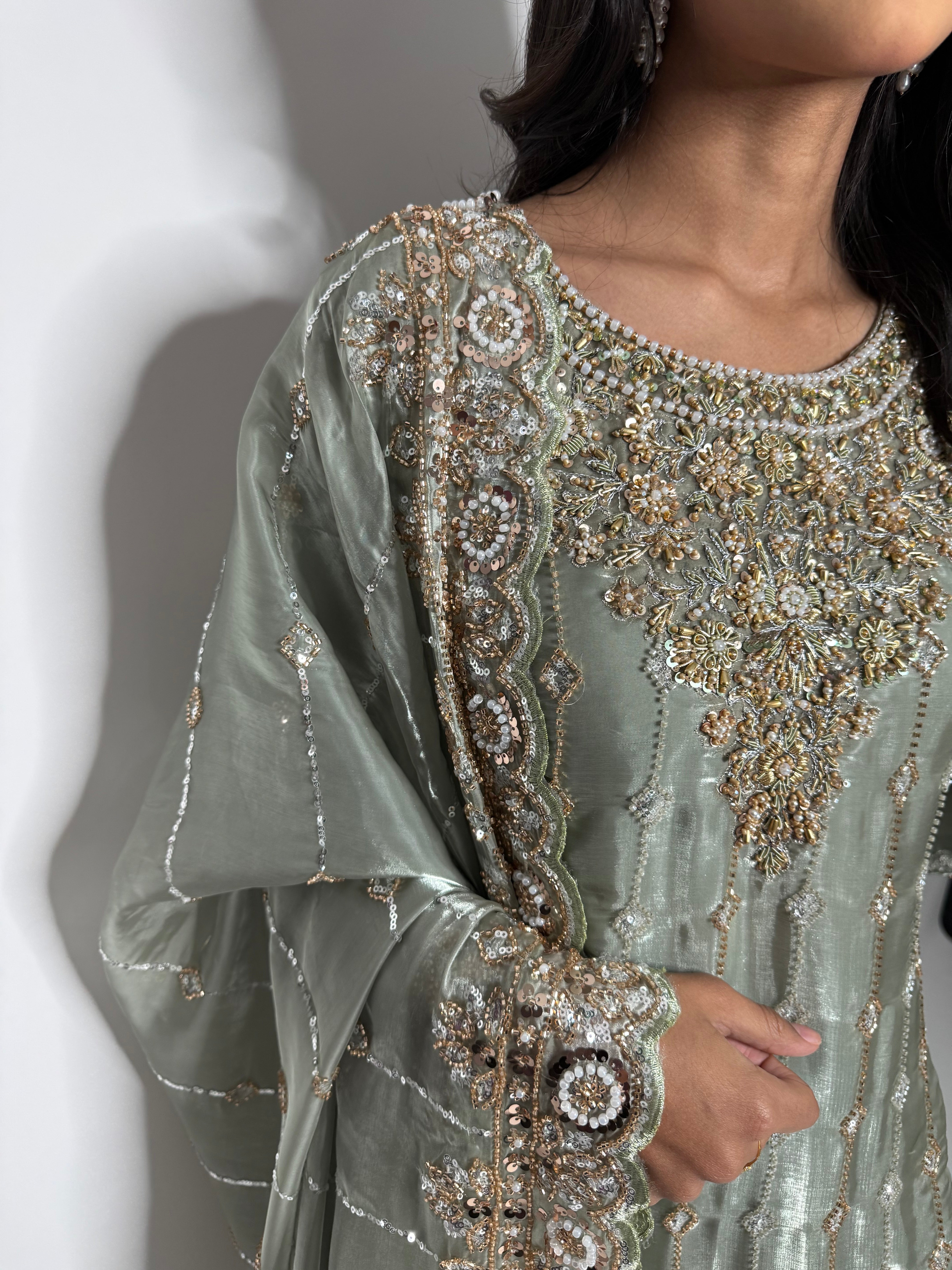 Serelle Sage Cutdana Silk Sharara Outfit