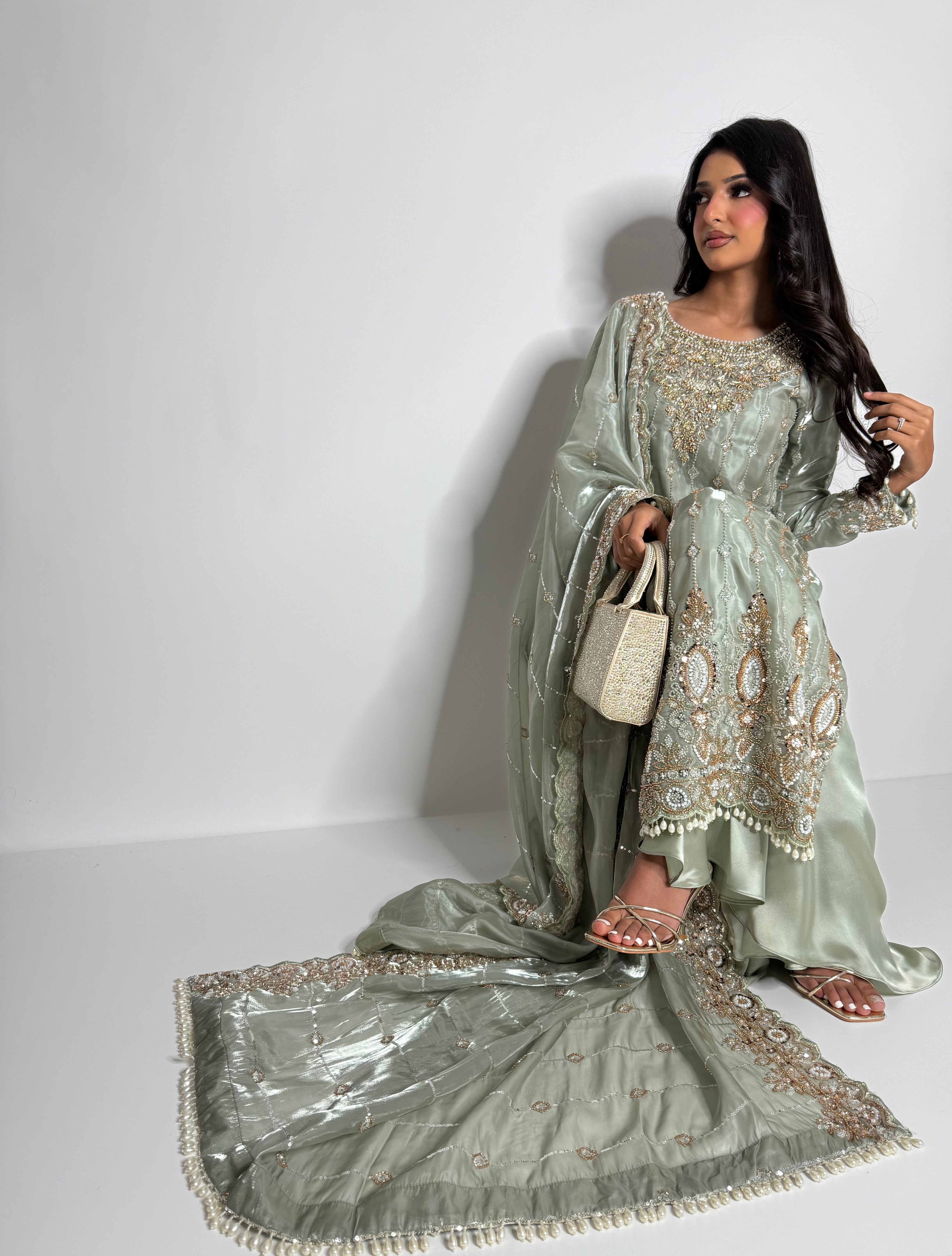 Serelle Sage cutdana silk sharara outfit with heavy hand embroidery