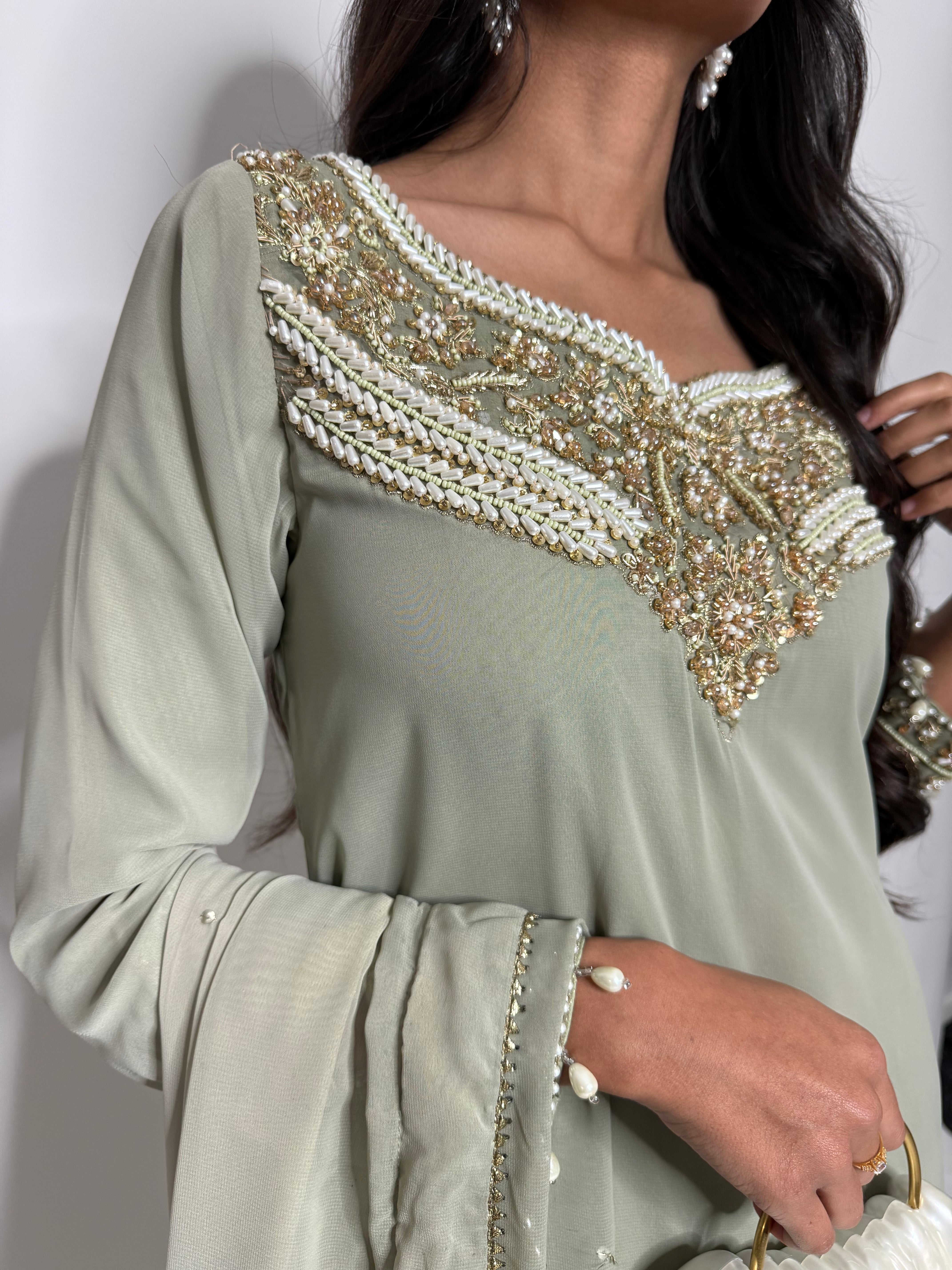 Rihana Sage Georgette Sharara Outfit