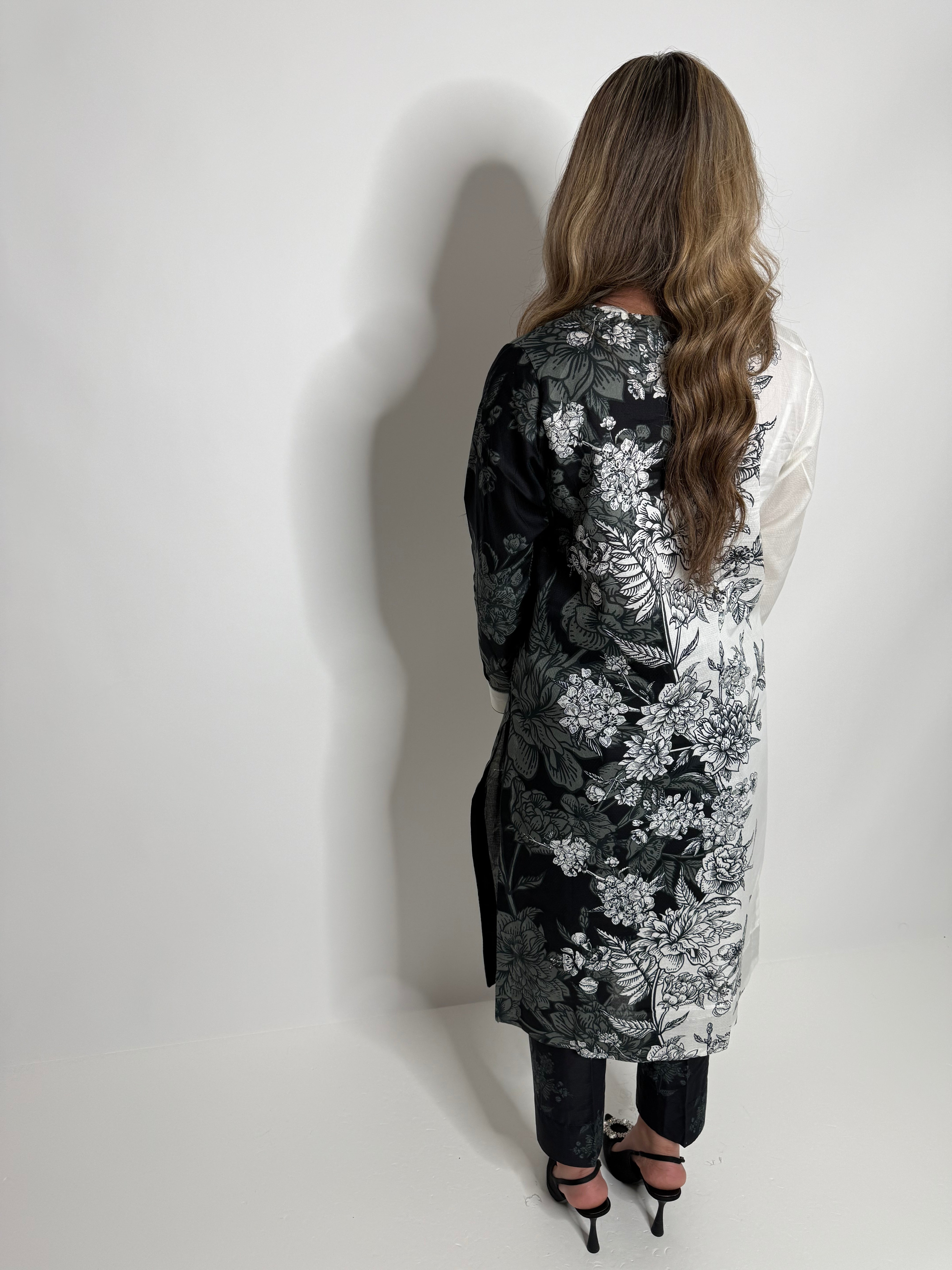 Limelight Monochrome Printed Cotton Three-Piece — Designer Edit