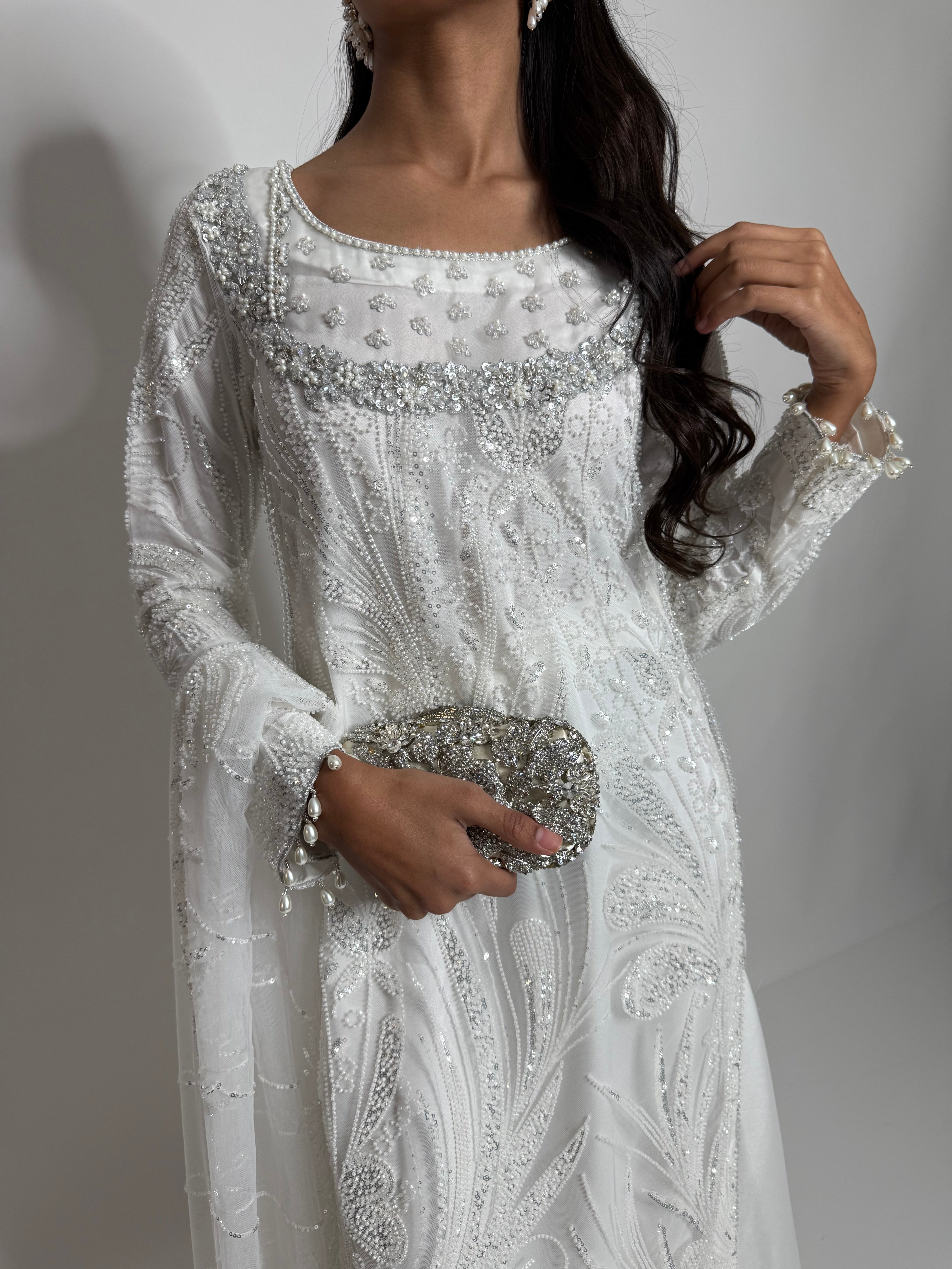 Lunévia White | Luxury White Cutdana Embroidered Pakistani Sharara Suit (3 Piece)