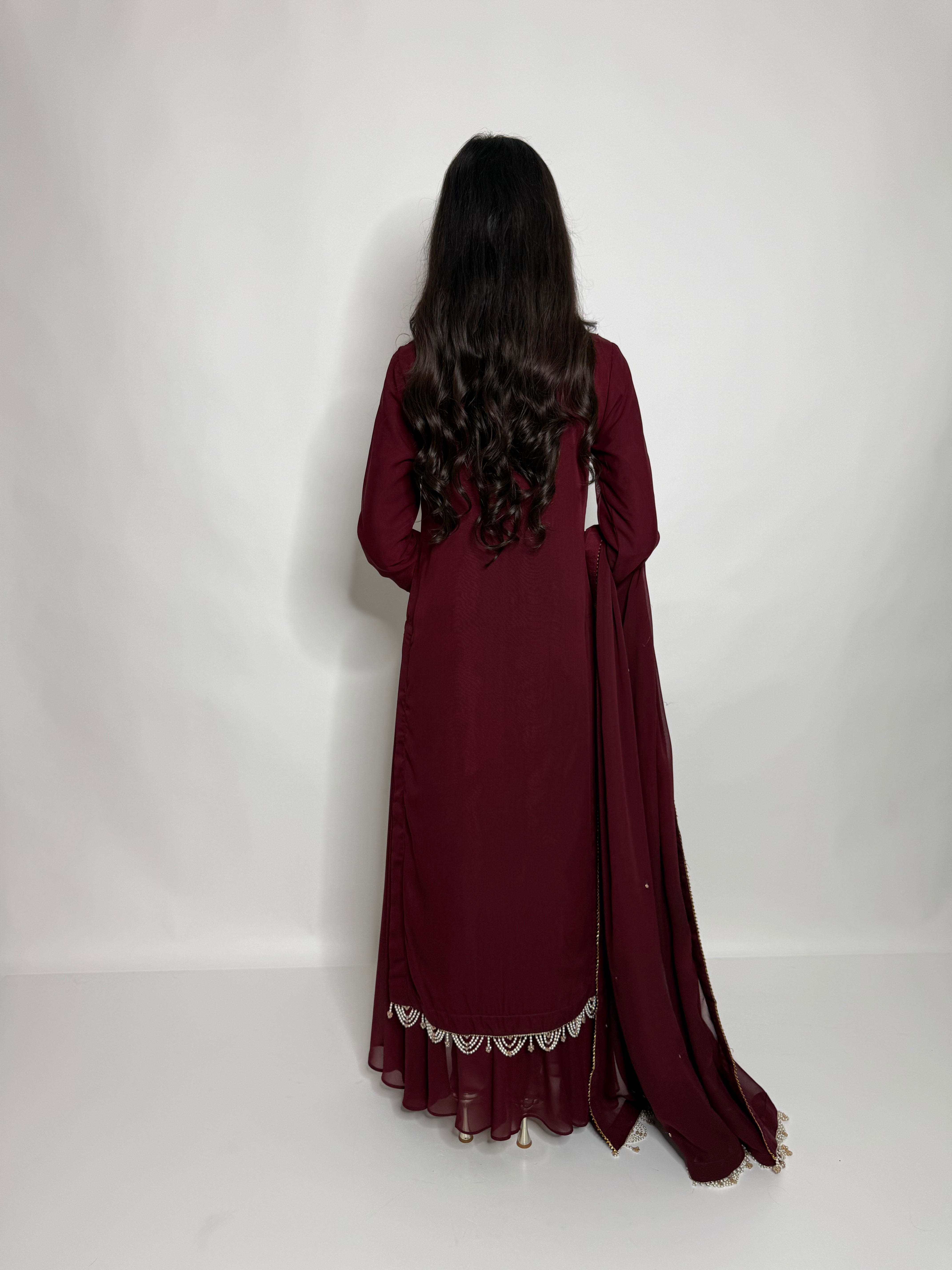 Zarelle Rouge | Luxury Maroon Georgette Embroidered Sharara Suit (3 Piece)